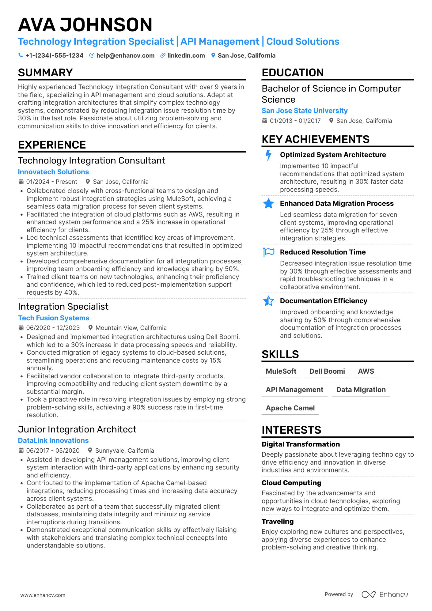 A resume example of a Technology Integration Consultant