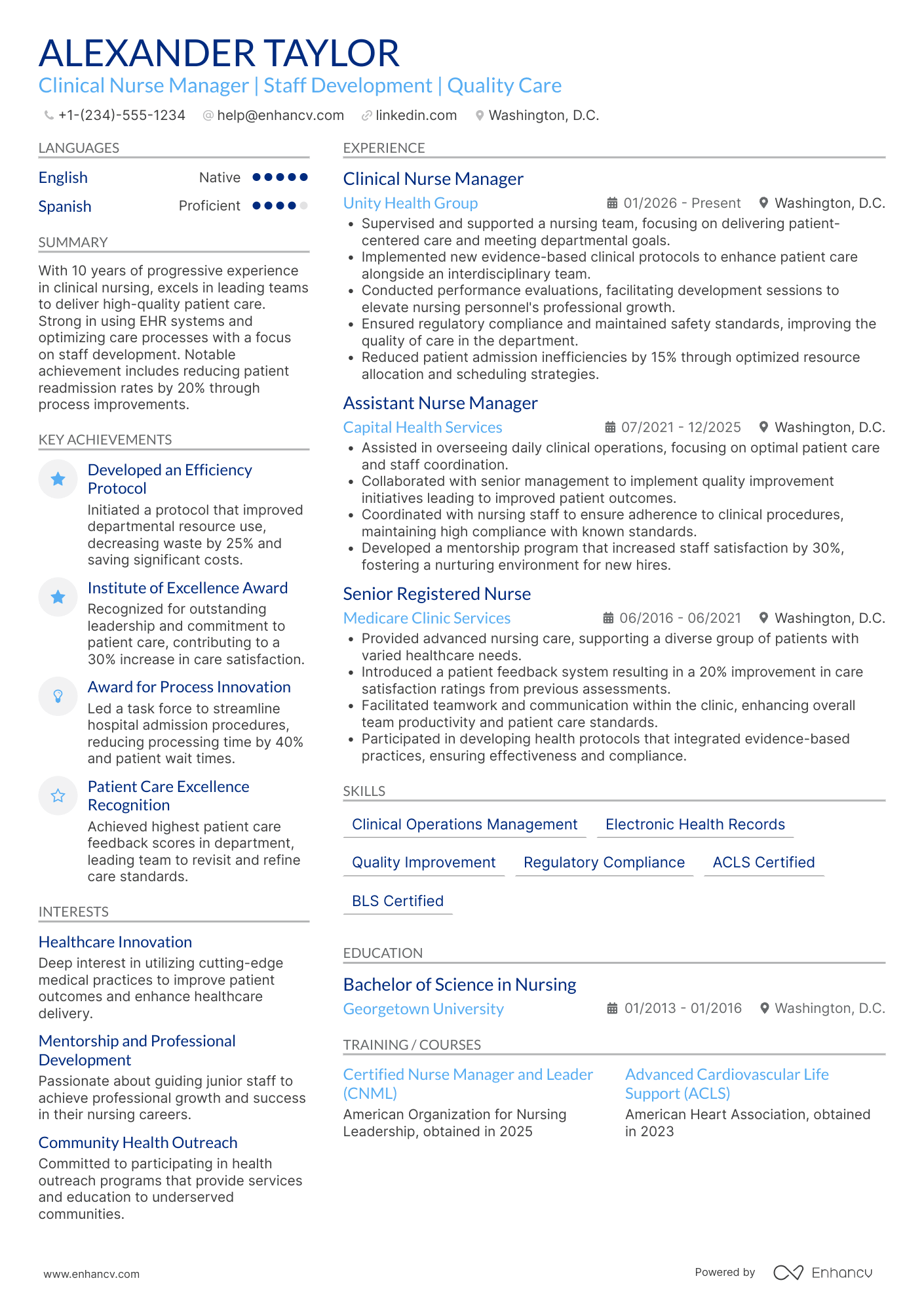 A resume example of a Clinical Nurse Manager