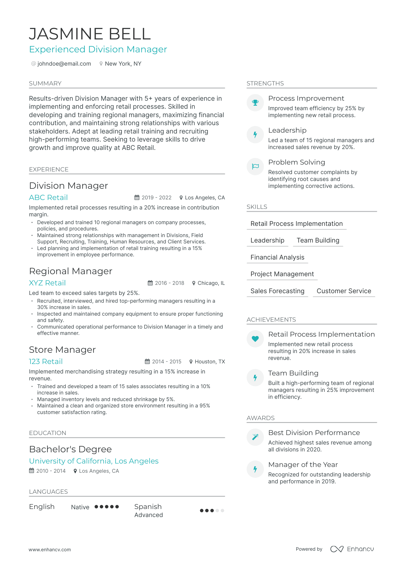 Modern Division Manager Resume Template