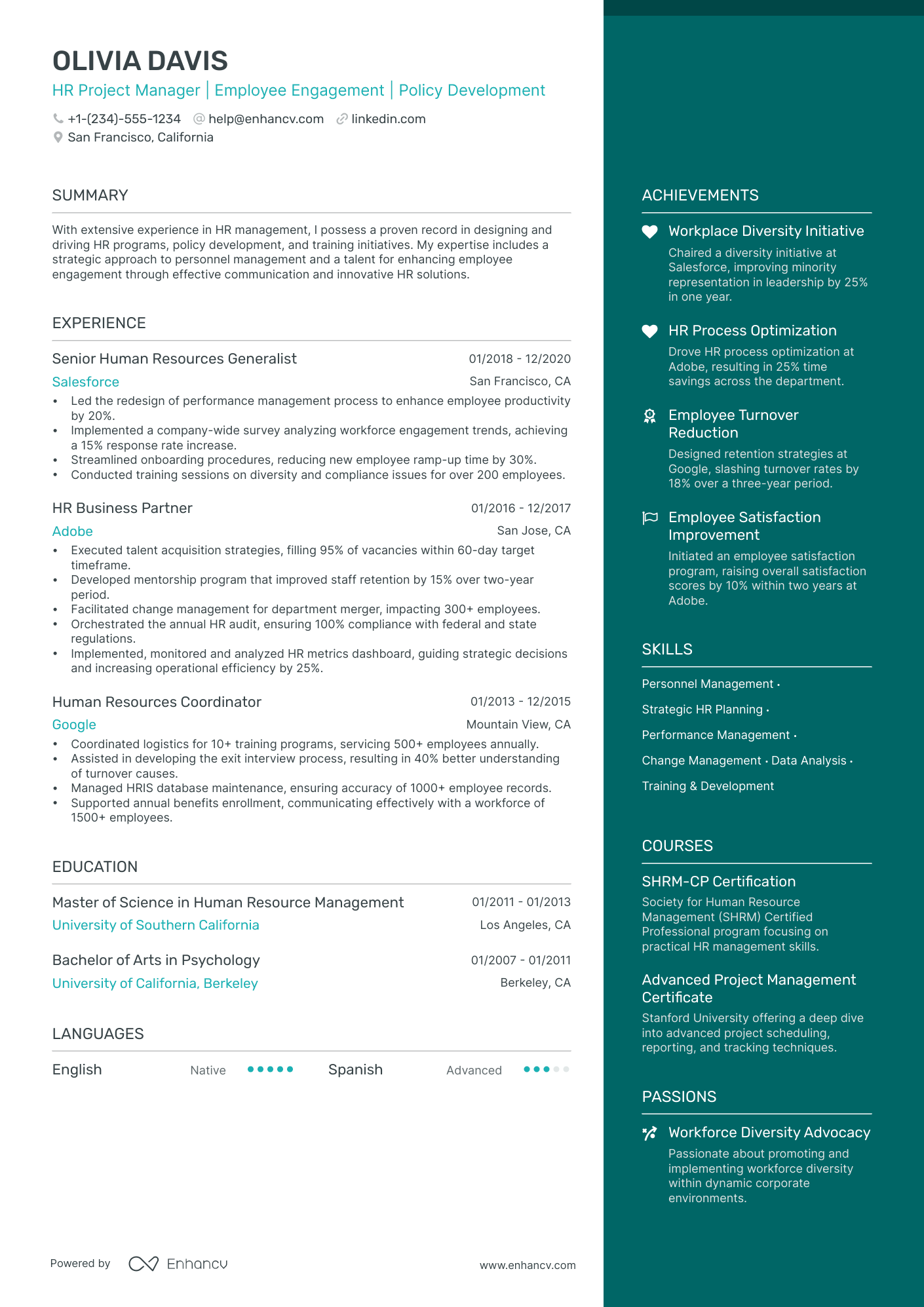 human resources project manager resume
