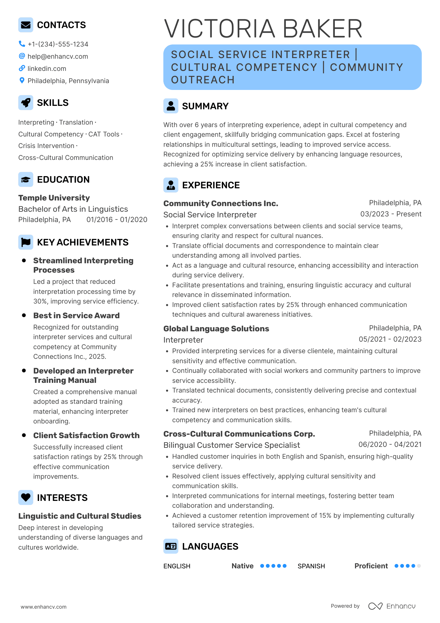 A resume example of a Social Service Interpreter