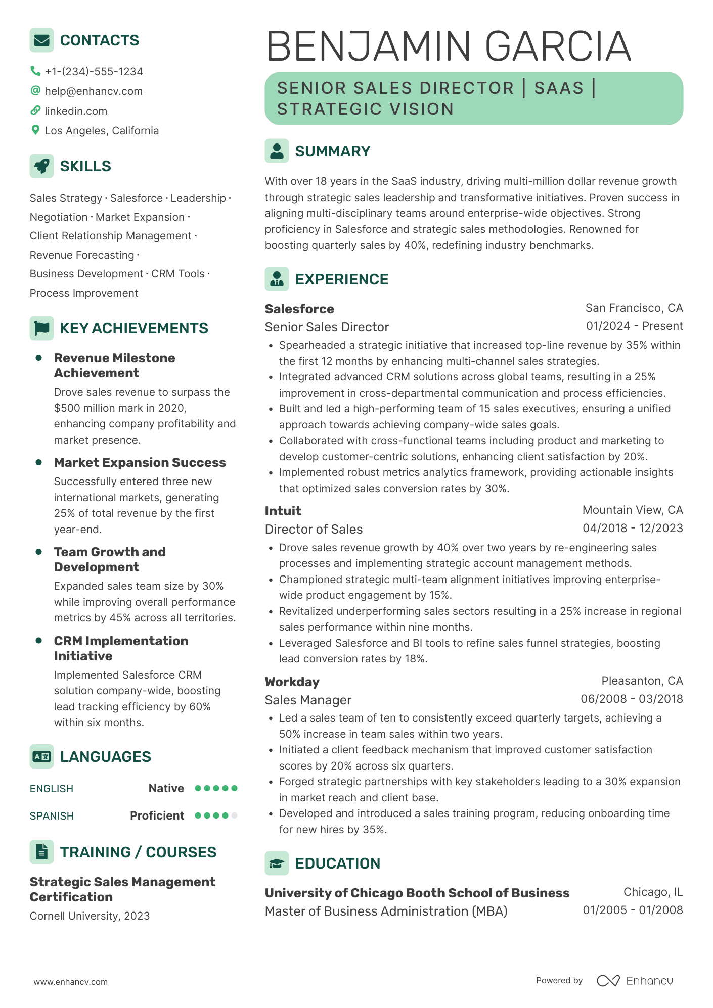 A resume example of a Senior Sales Director