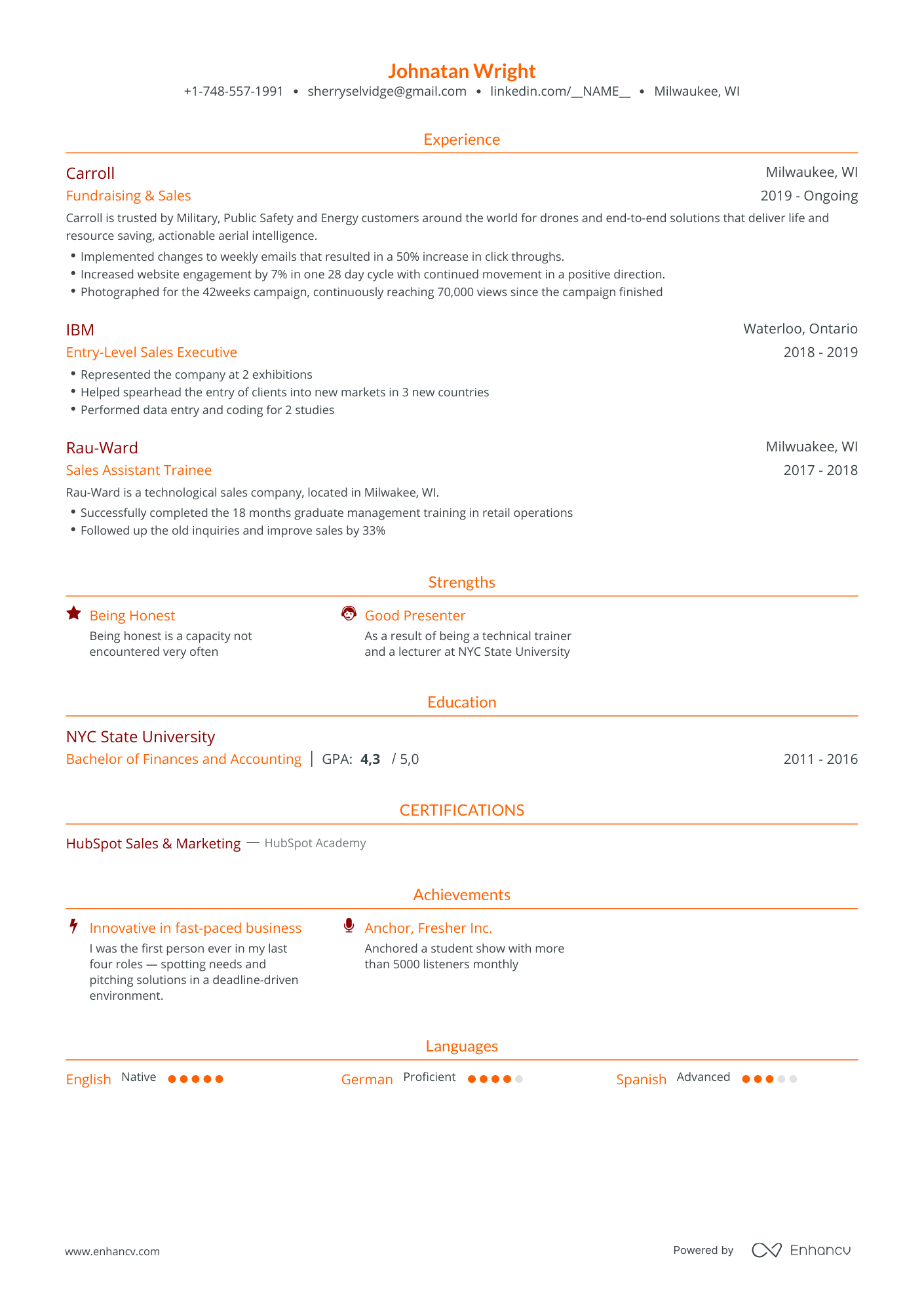 Traditional Entry Level Resume Template