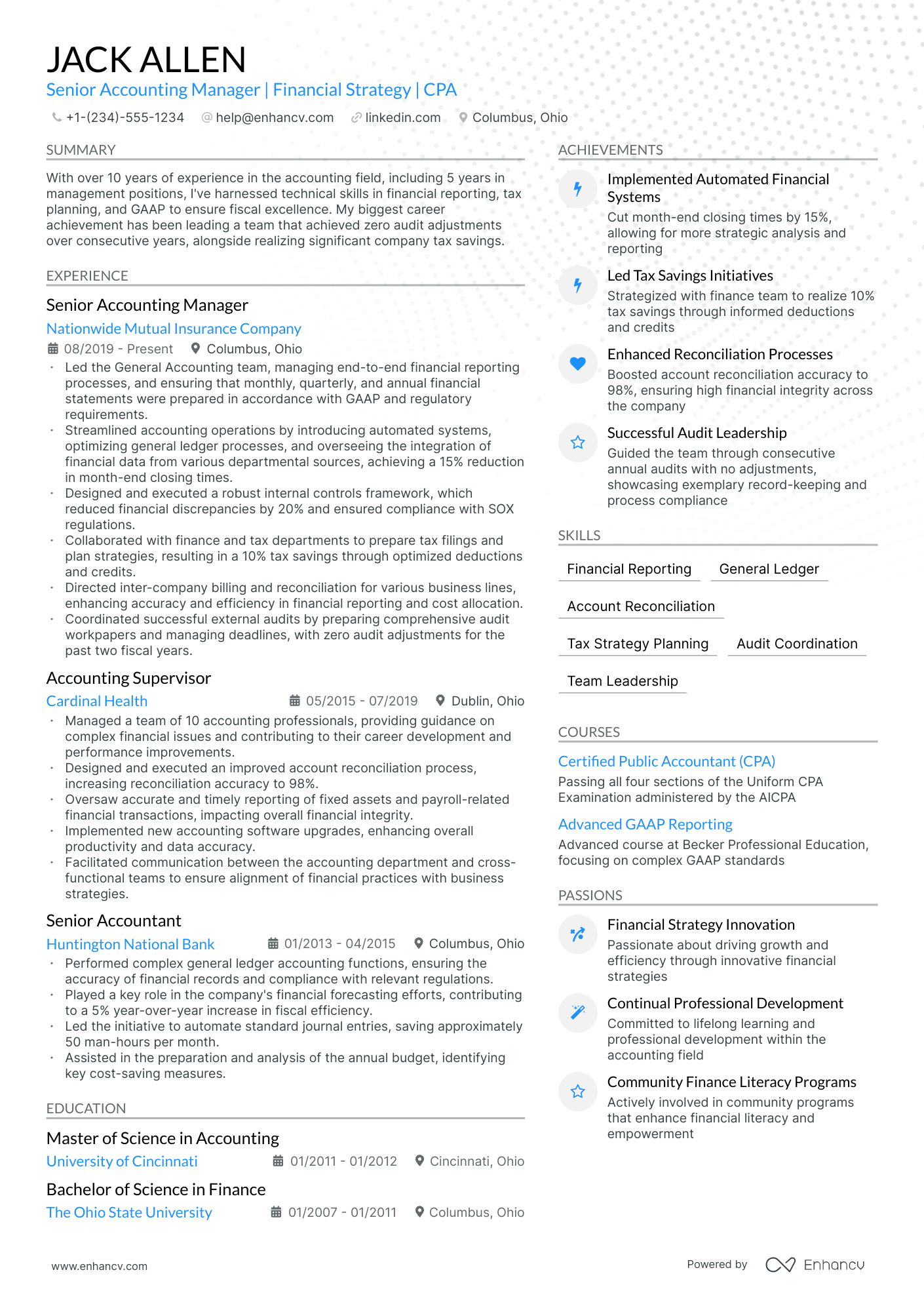 financial reporting manager resume