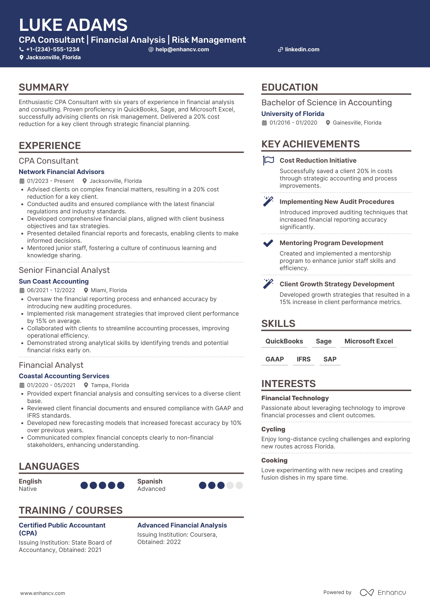 A resume example of a CPA Consultant