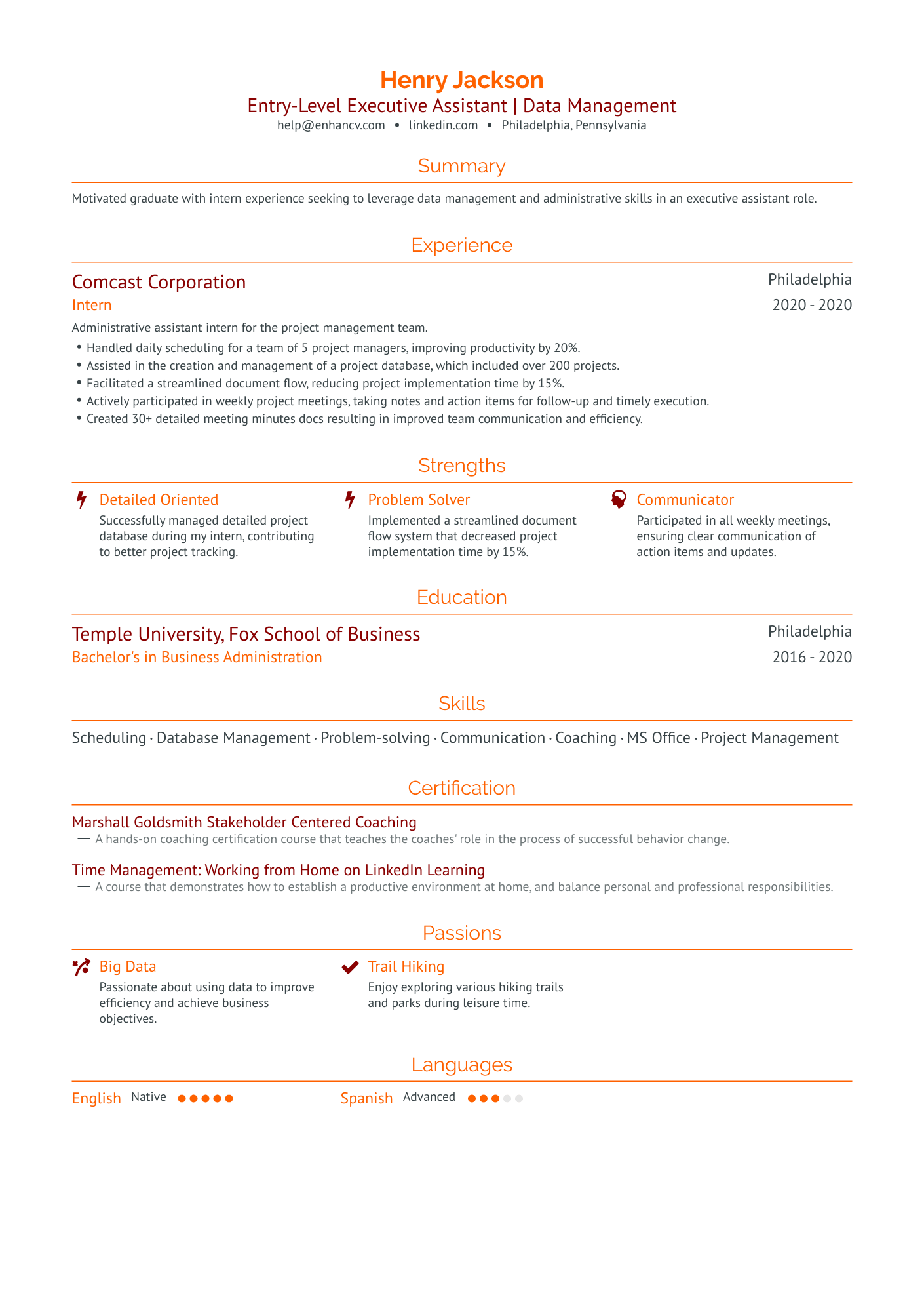 resume examples of executive assistant
