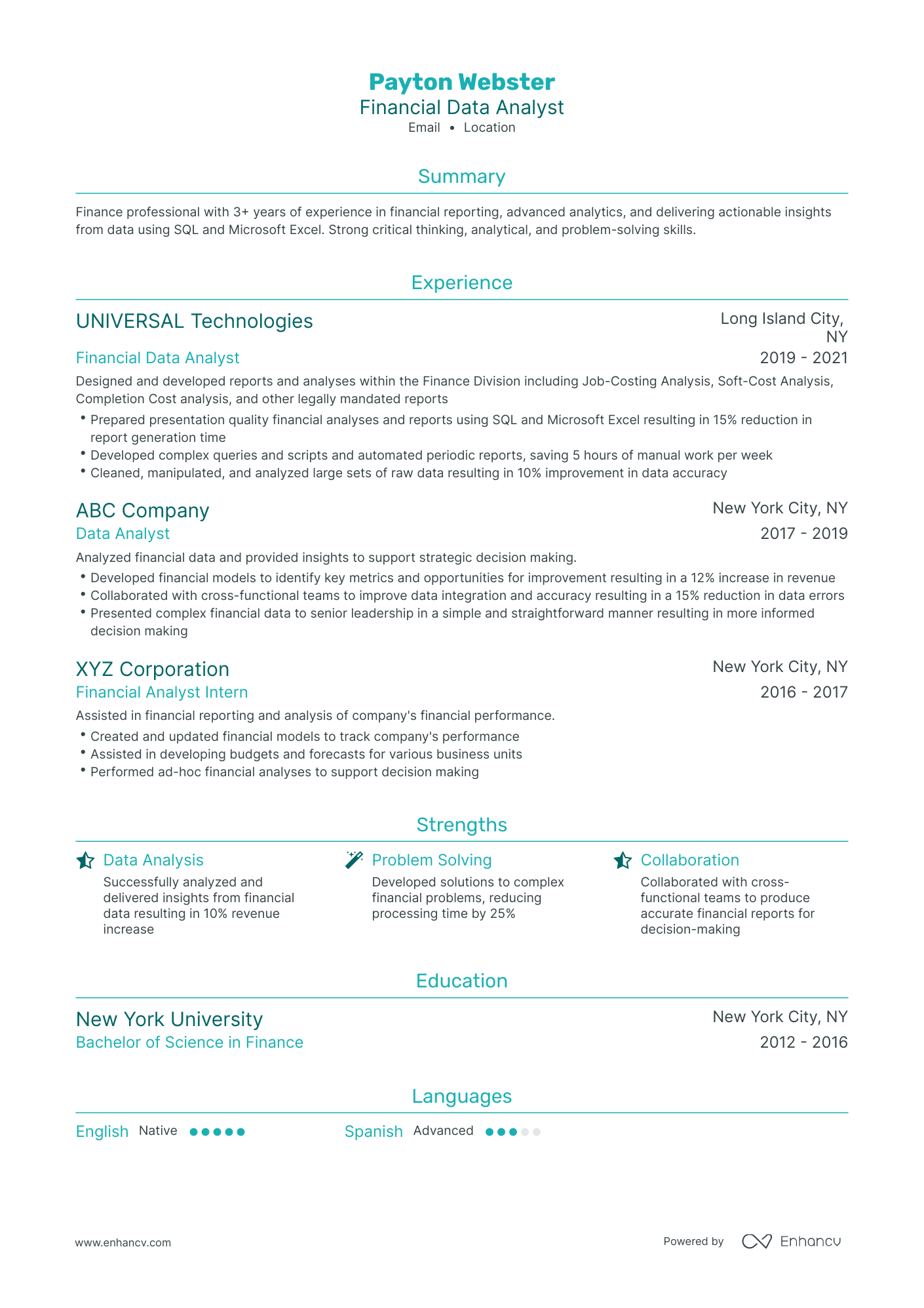 Traditional Financial Data Analyst Resume Template