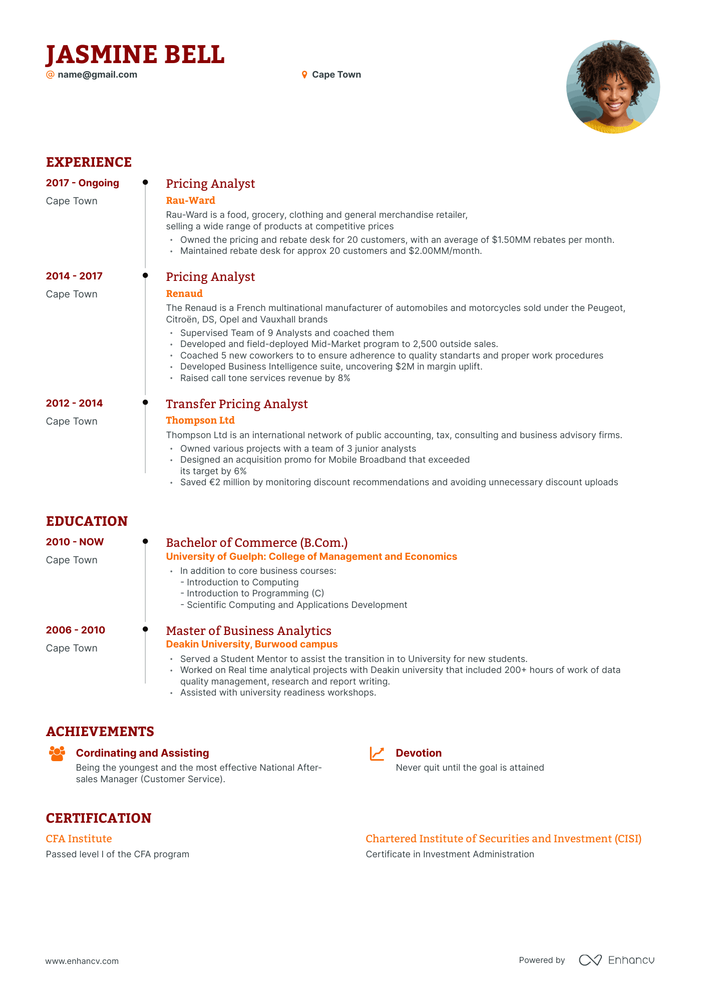 Timeline Pricing Analyst Resume Template