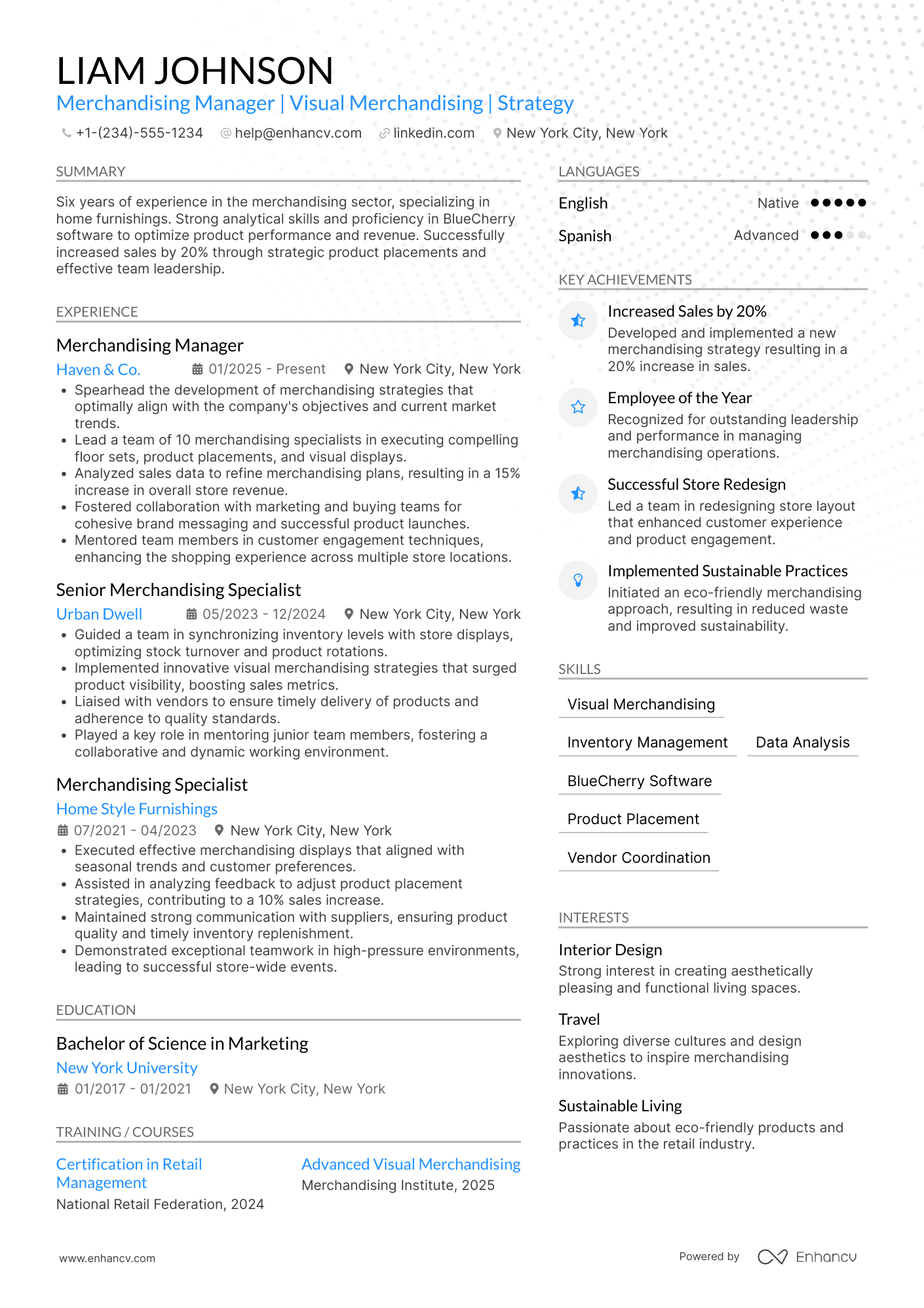 A resume example of a Merchandising Manager