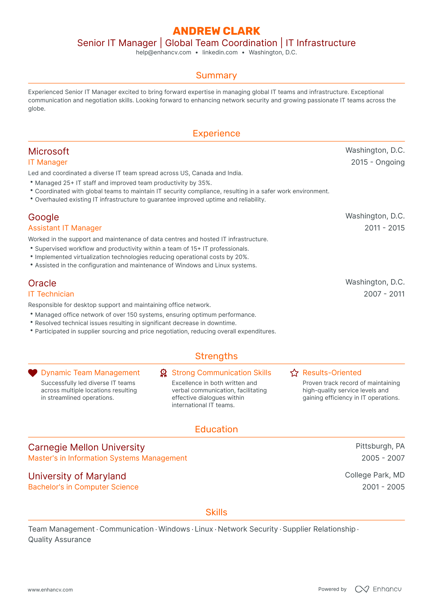 undefined Senior IT Manager Resume Template