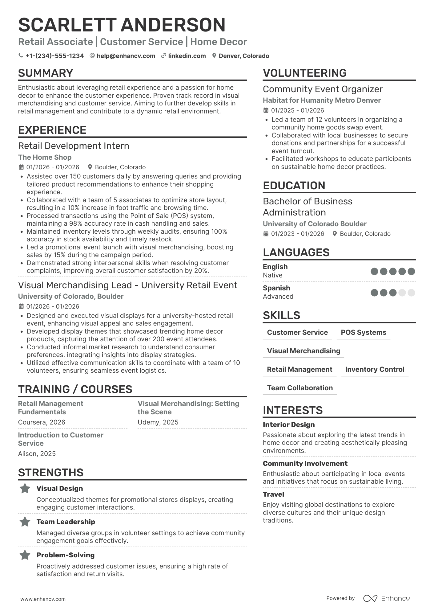 A resume example of a Entry Level Retail