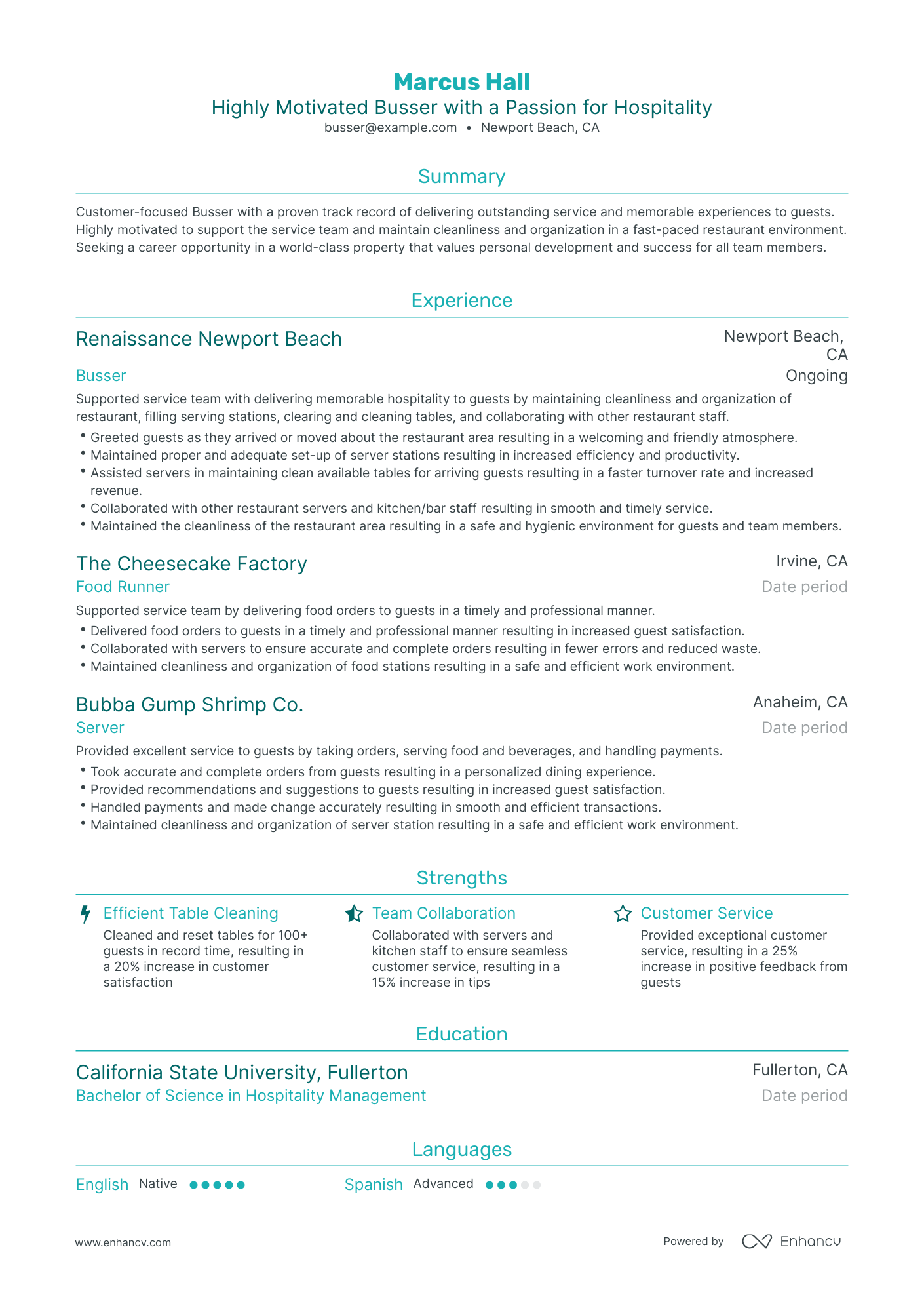Traditional Busser Resume Template