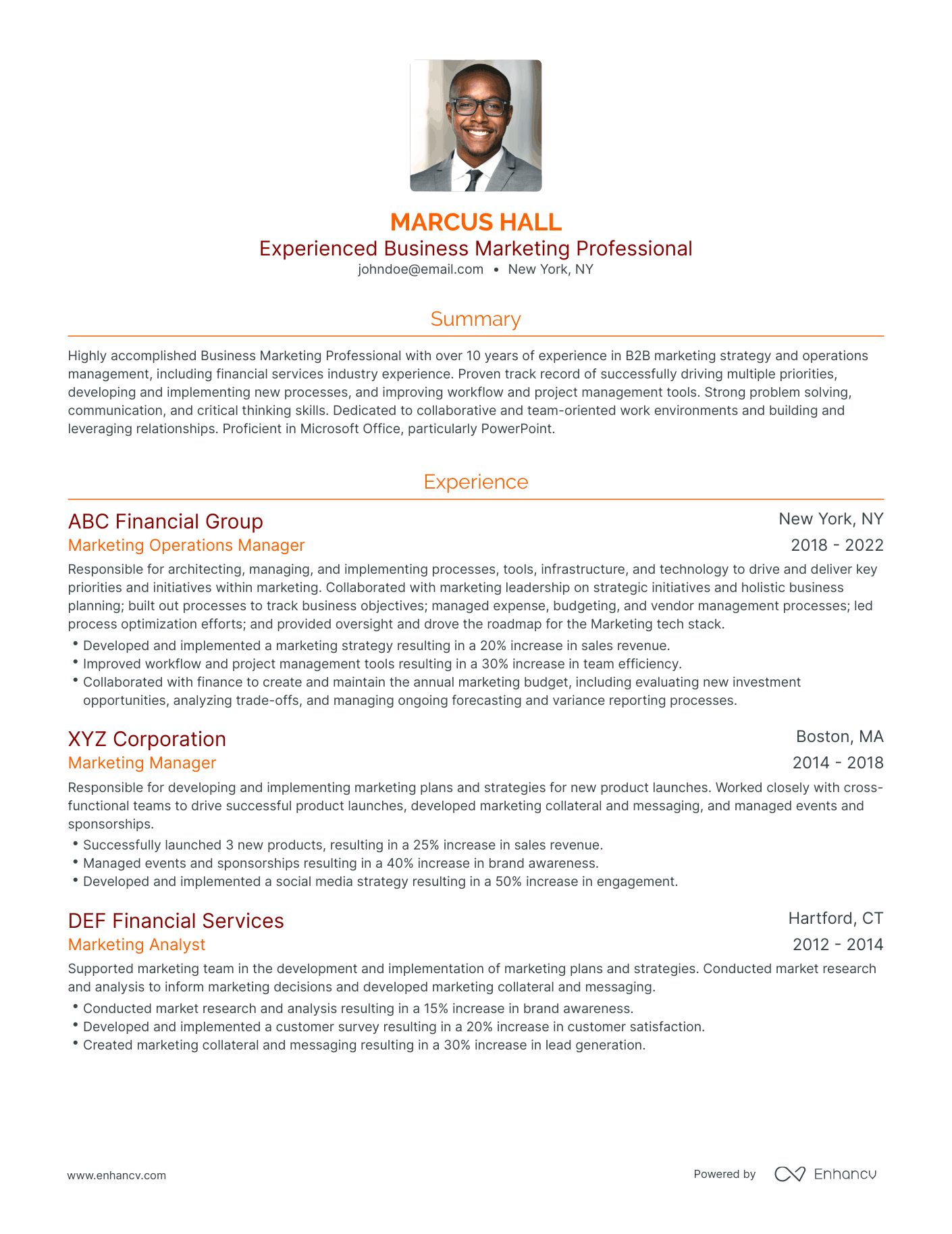 Traditional Business Marketing Resume Template