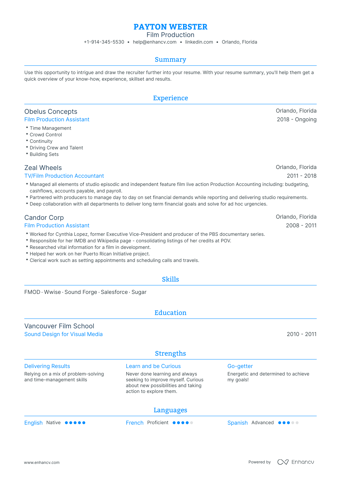 Traditional Film Production Resume Template