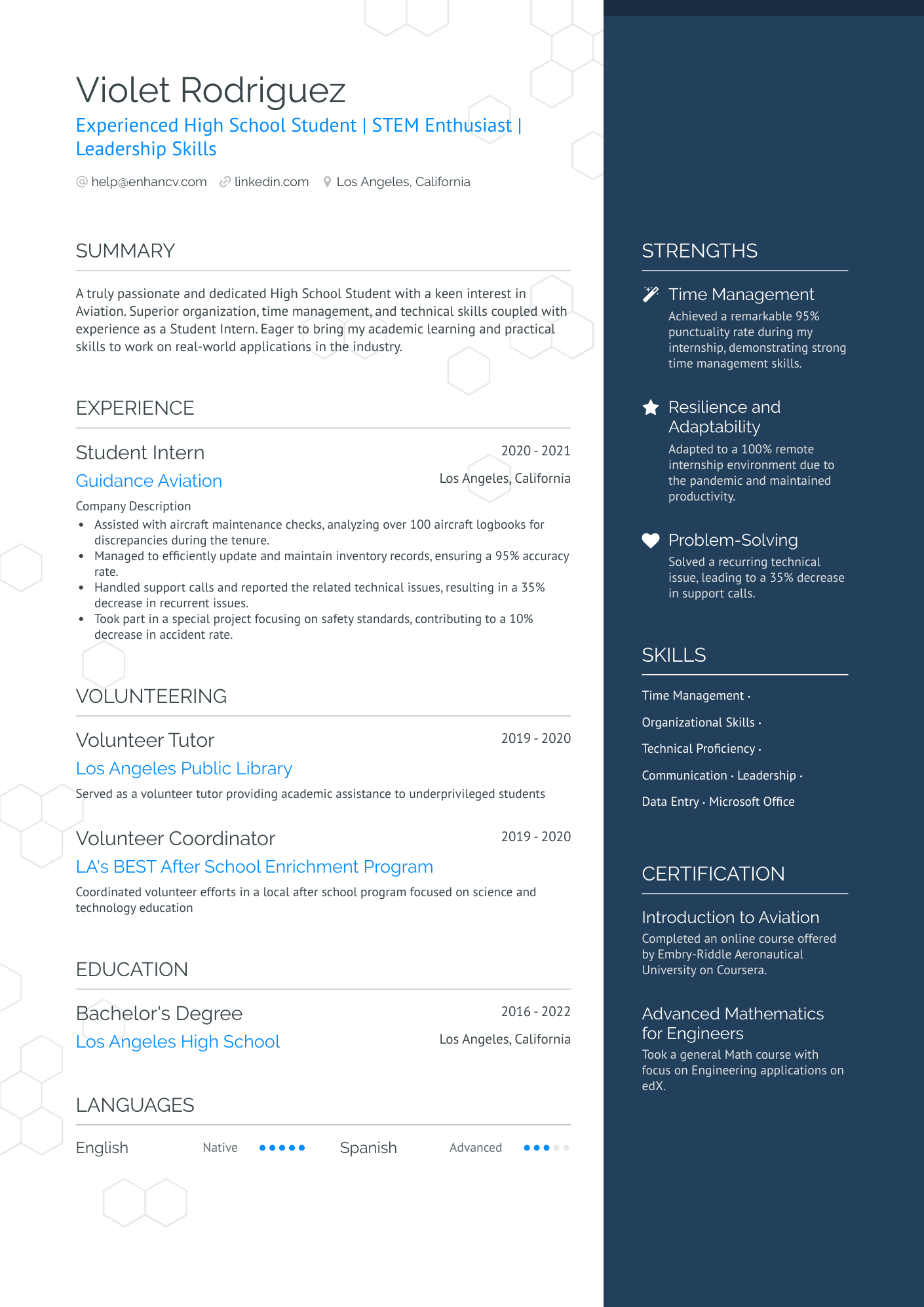 resume experience examples high school students