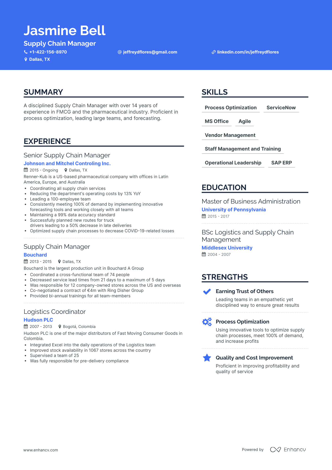 Creative Supply Chain Manager Resume Template