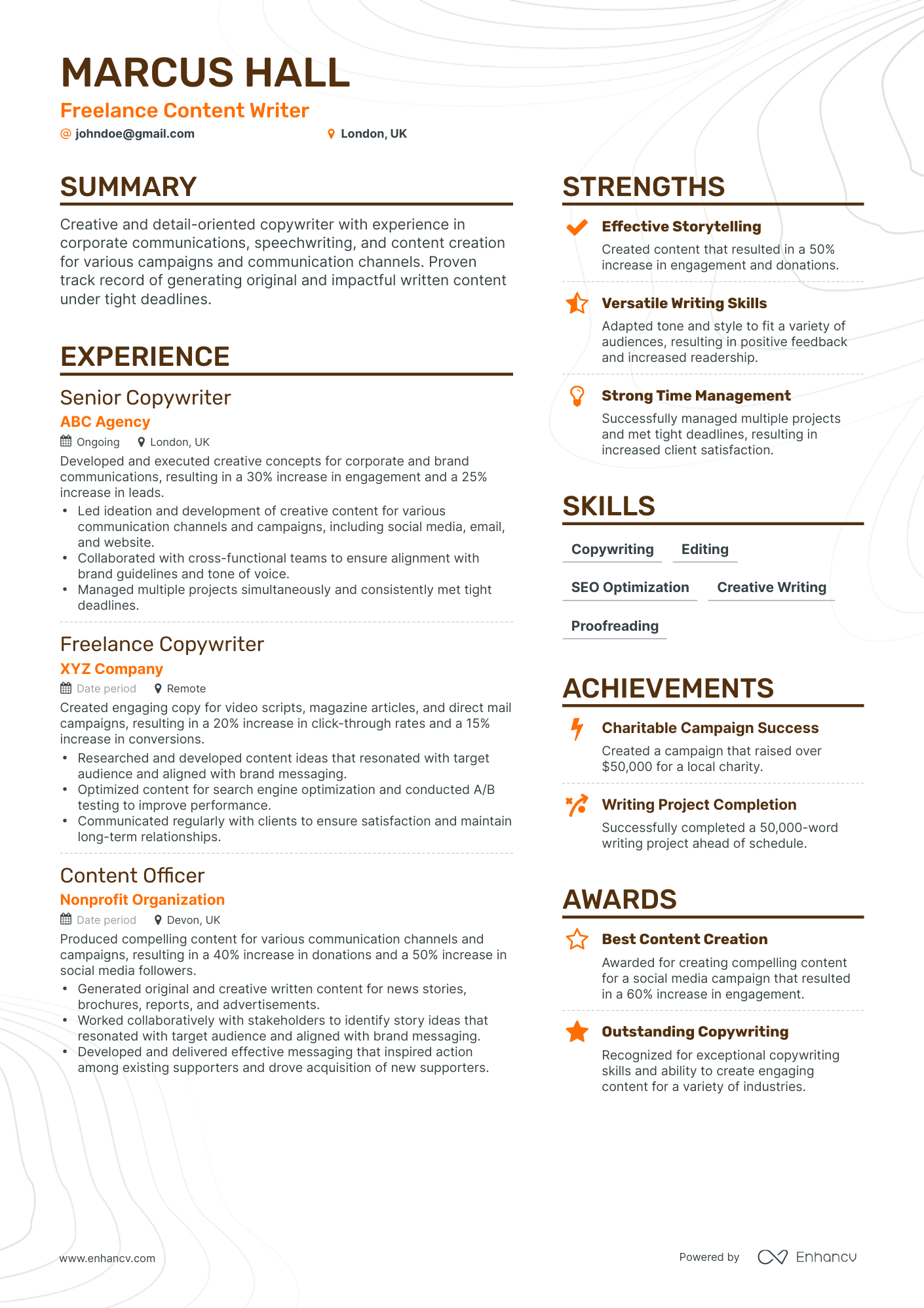 Simple Freelance Content Writer Resume Template