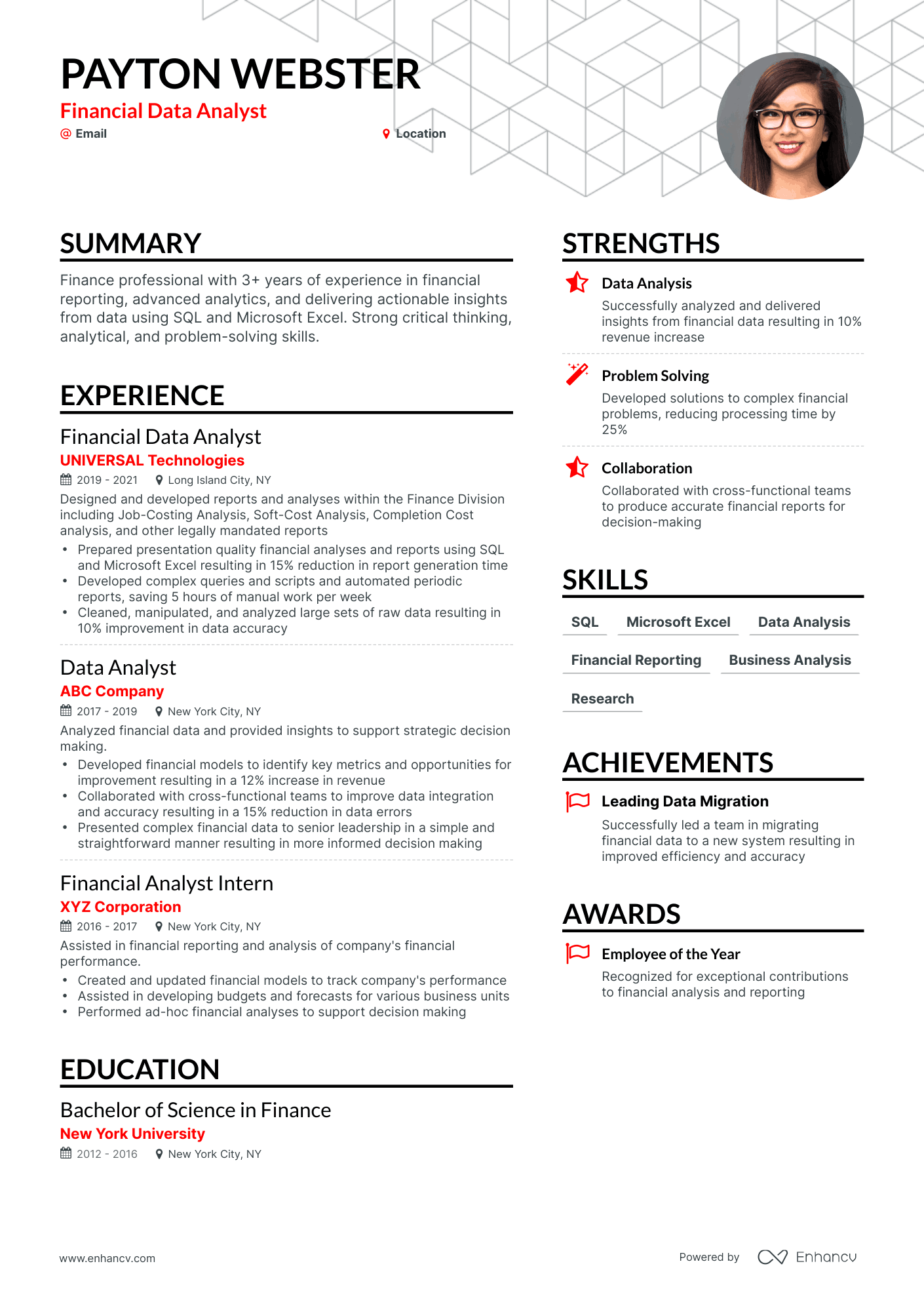 Simple Financial Data Analyst Resume Template