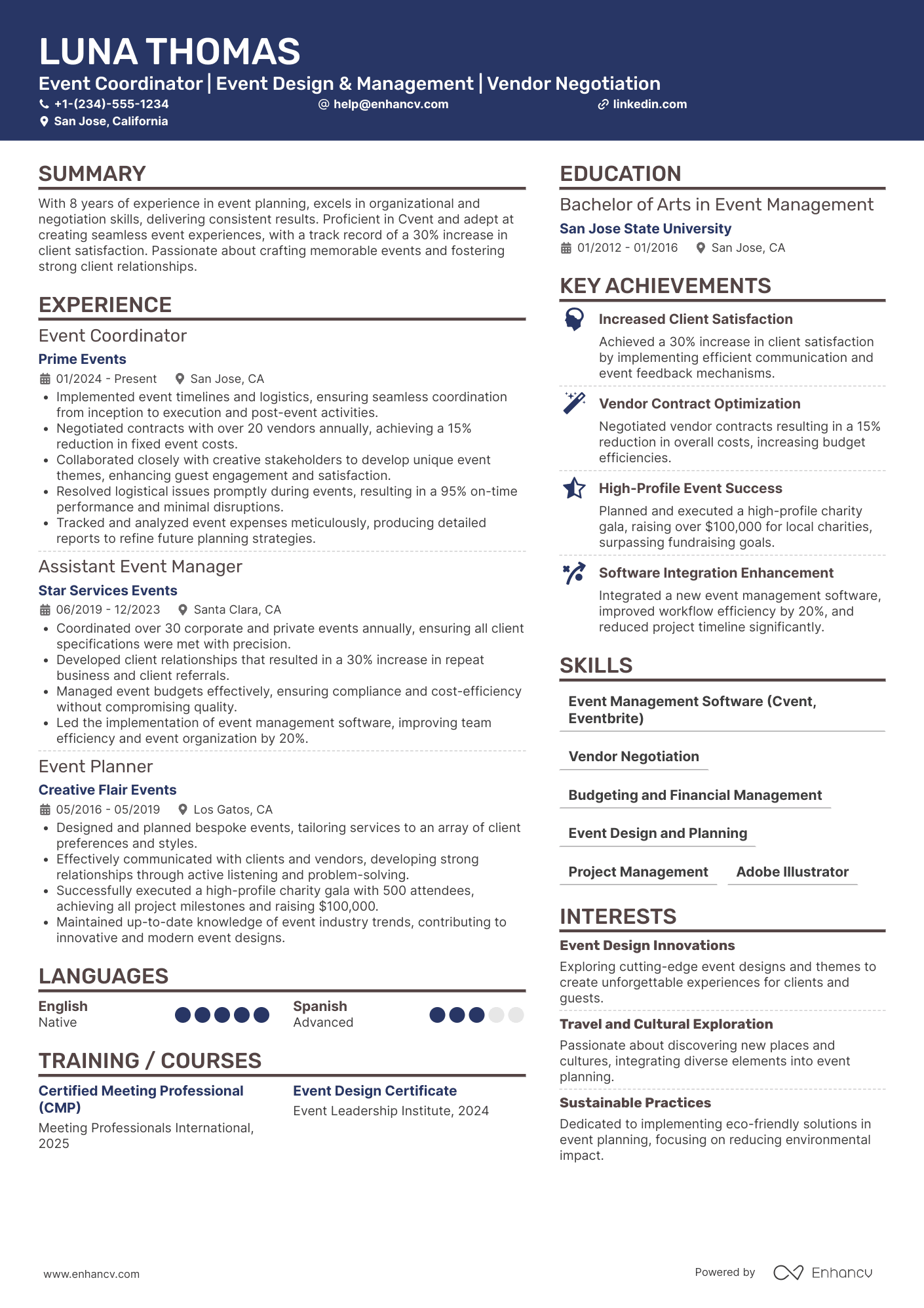 A resume example of a Event Coordinator