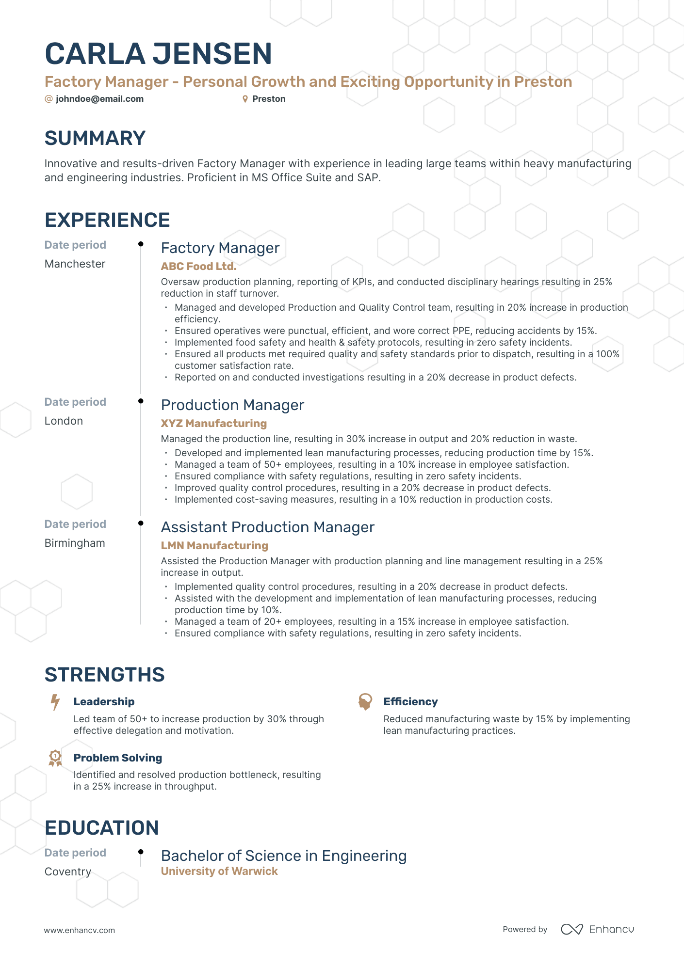 Timeline Factory Manager Resume Template