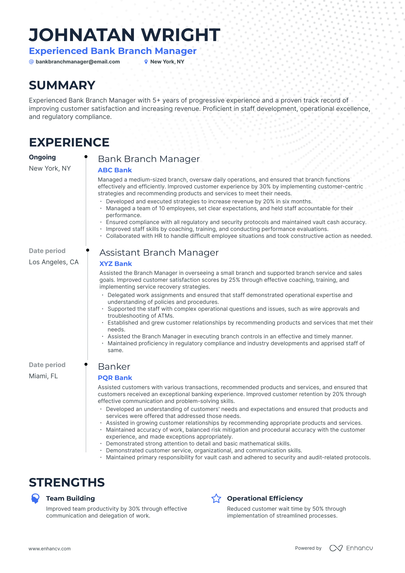 bank branch manager resume format india