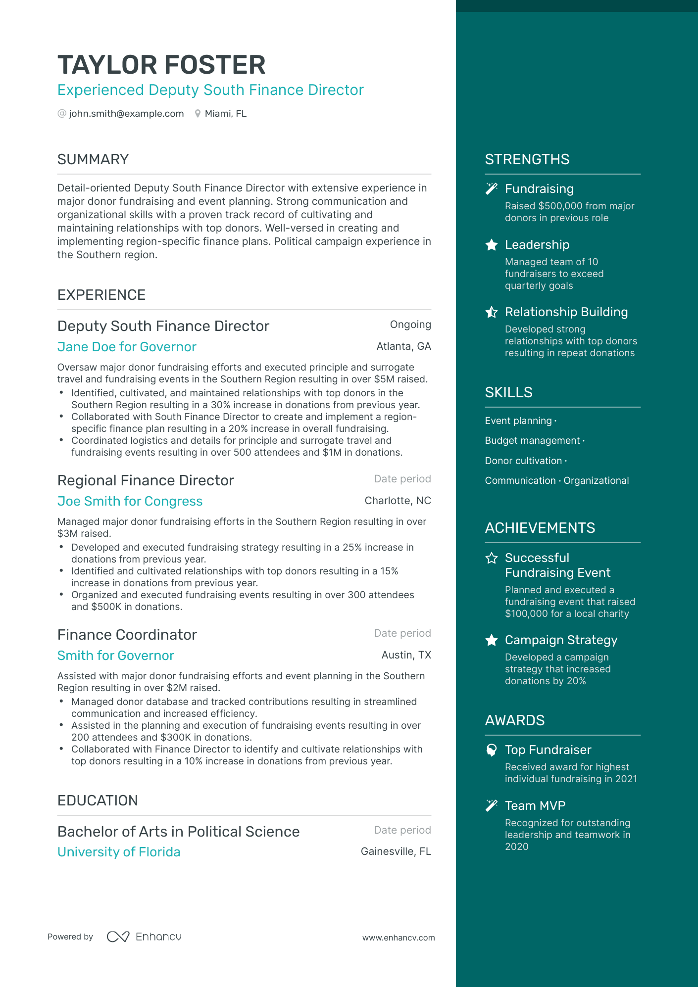 One Page Deputy Director Resume Template
