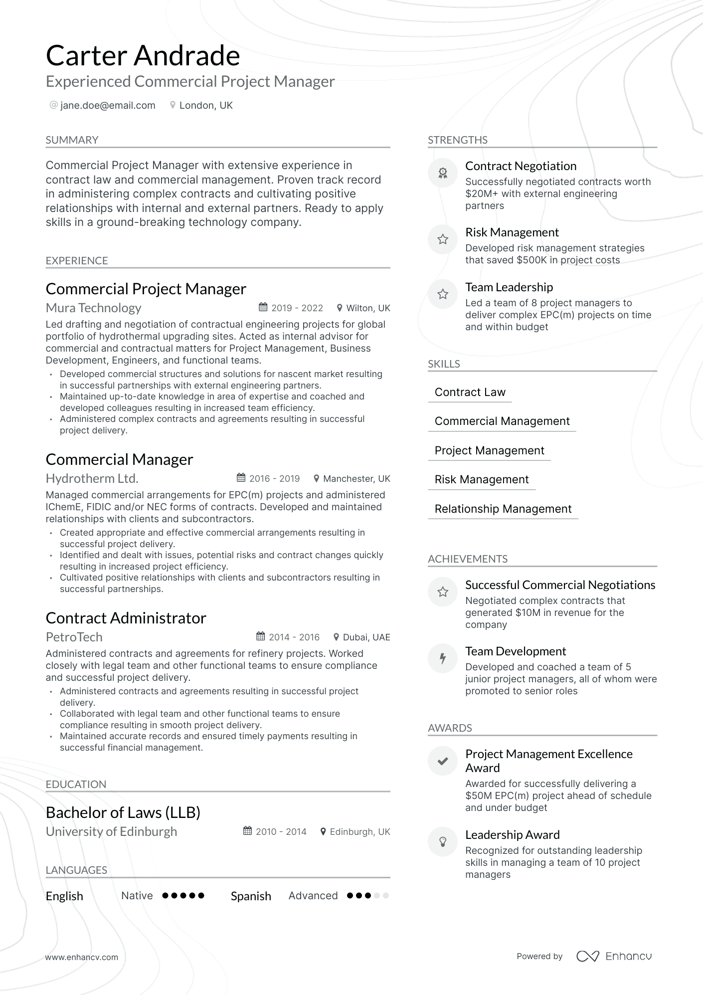 Modern Commercial Project Manager Resume Template