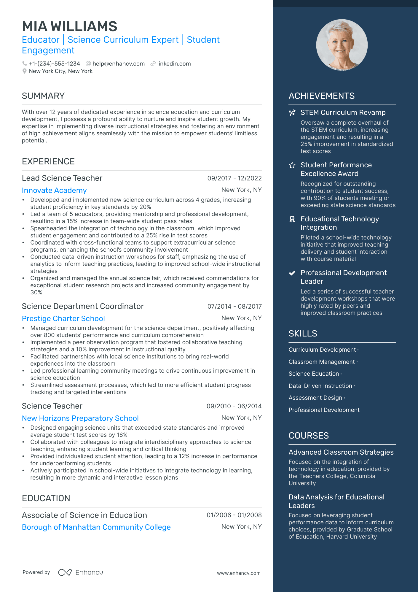 sample resume for high school science teacher