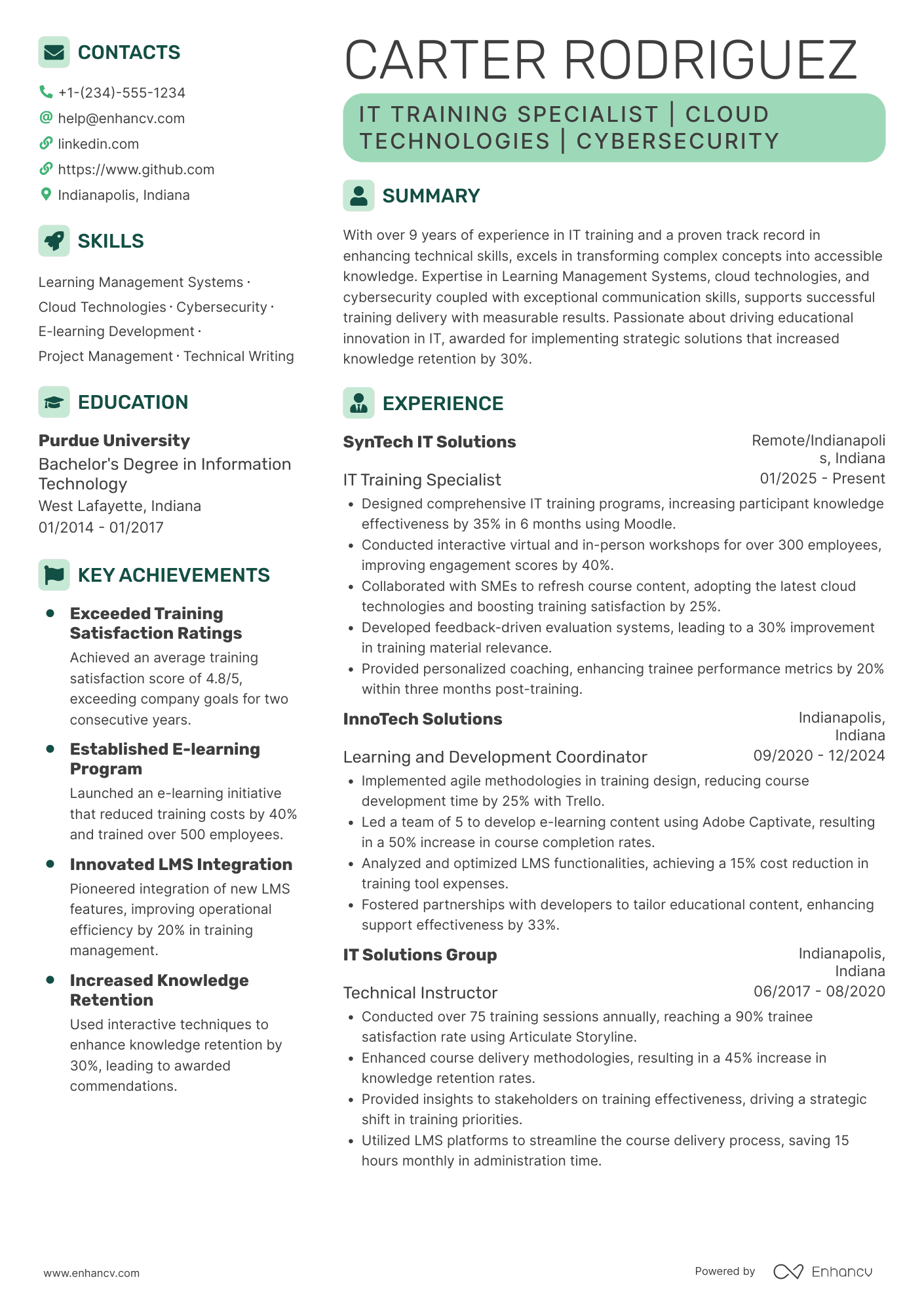 A resume example of a IT Training Specialist