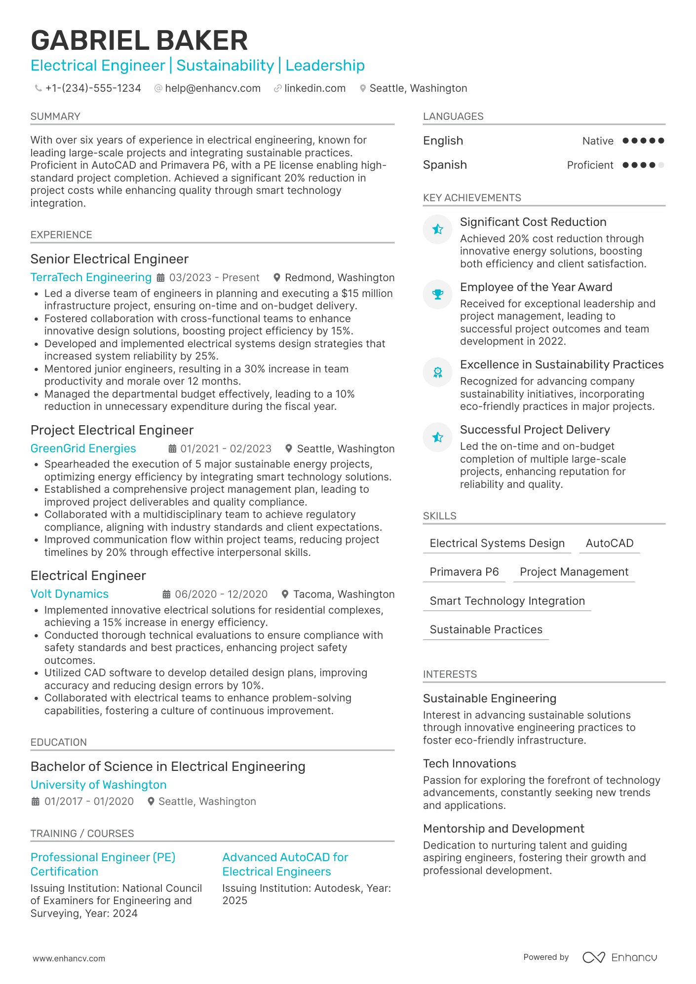 A resume example of a Electrical Engineering Department Head