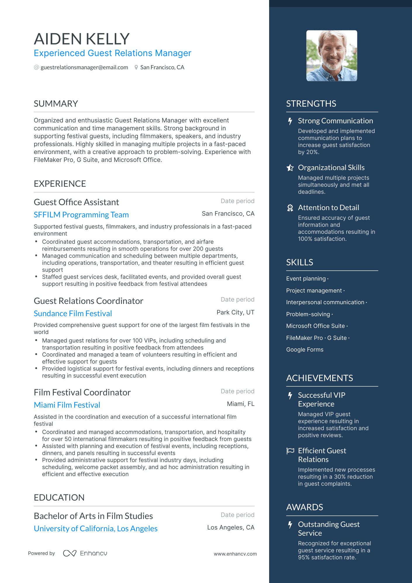 One Page Guest Relations Manager Resume Template