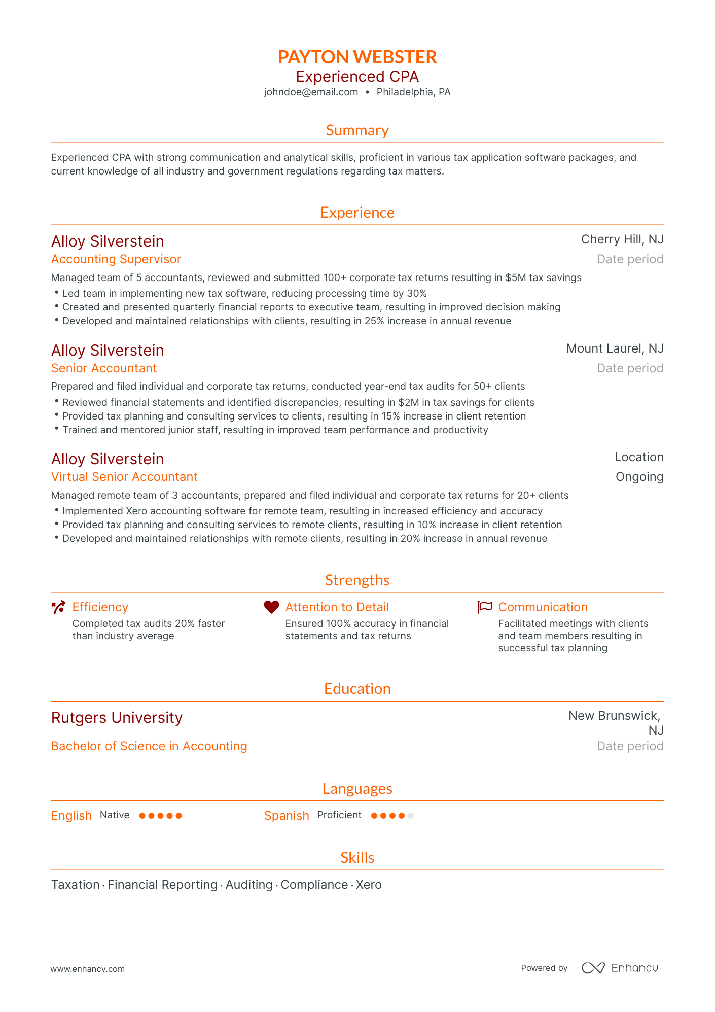 Traditional CPA Resume Template