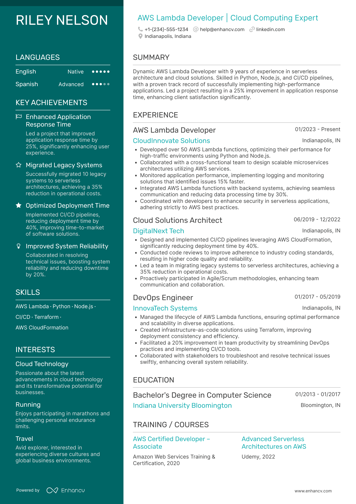 A resume example of a AWS Lambda Resume