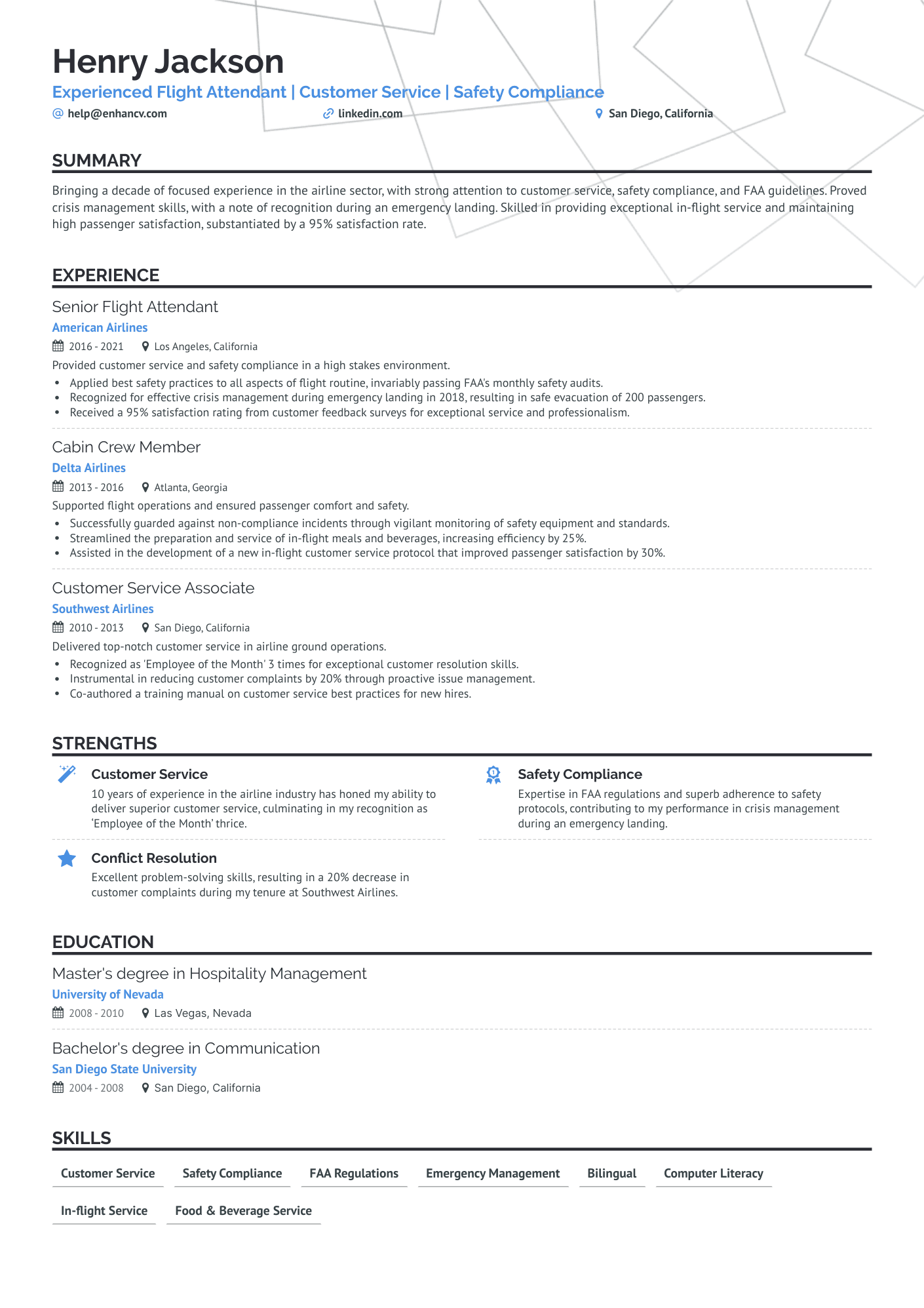 resume for delta flight attendant