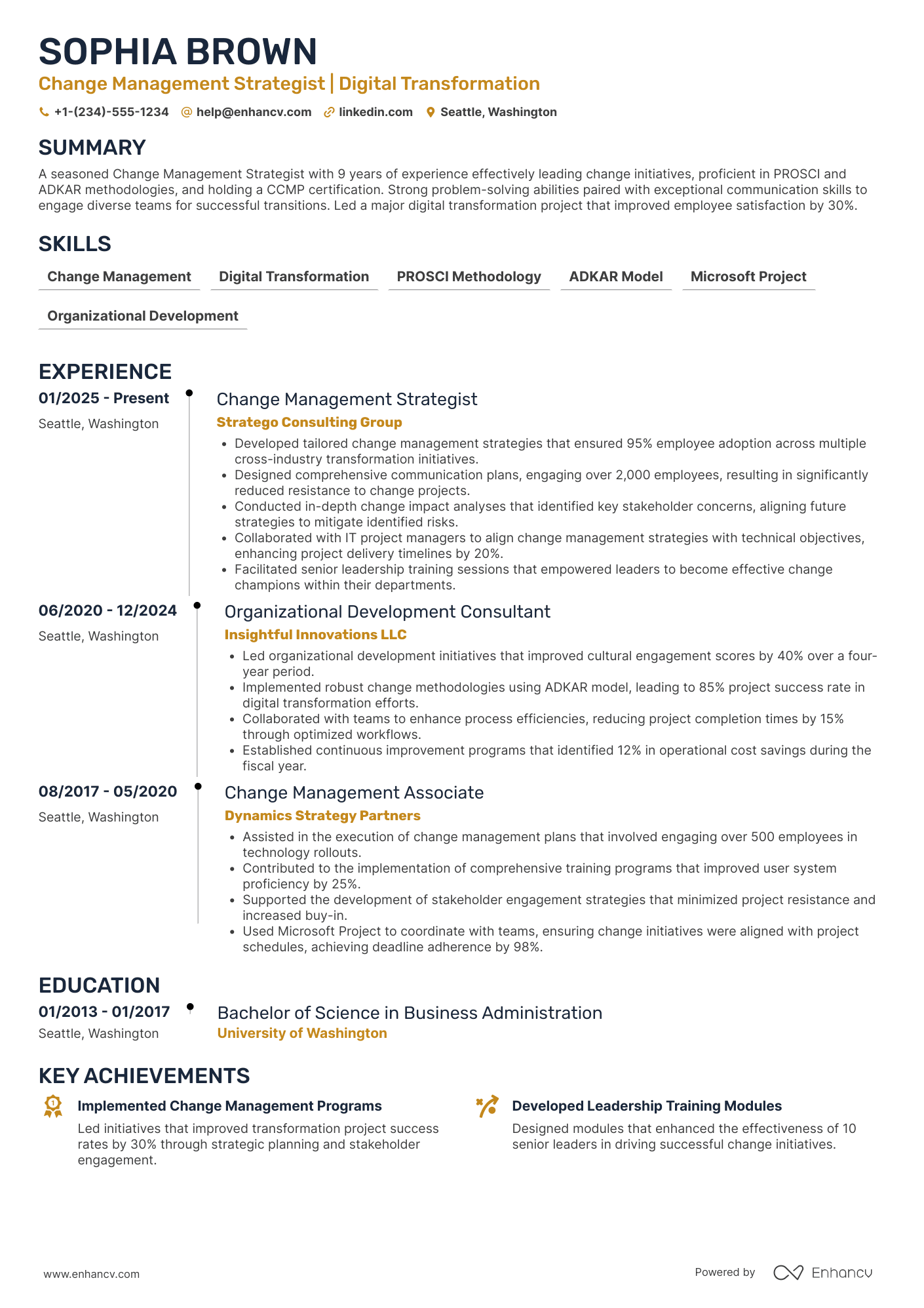 A resume example of a Change Management Strategist