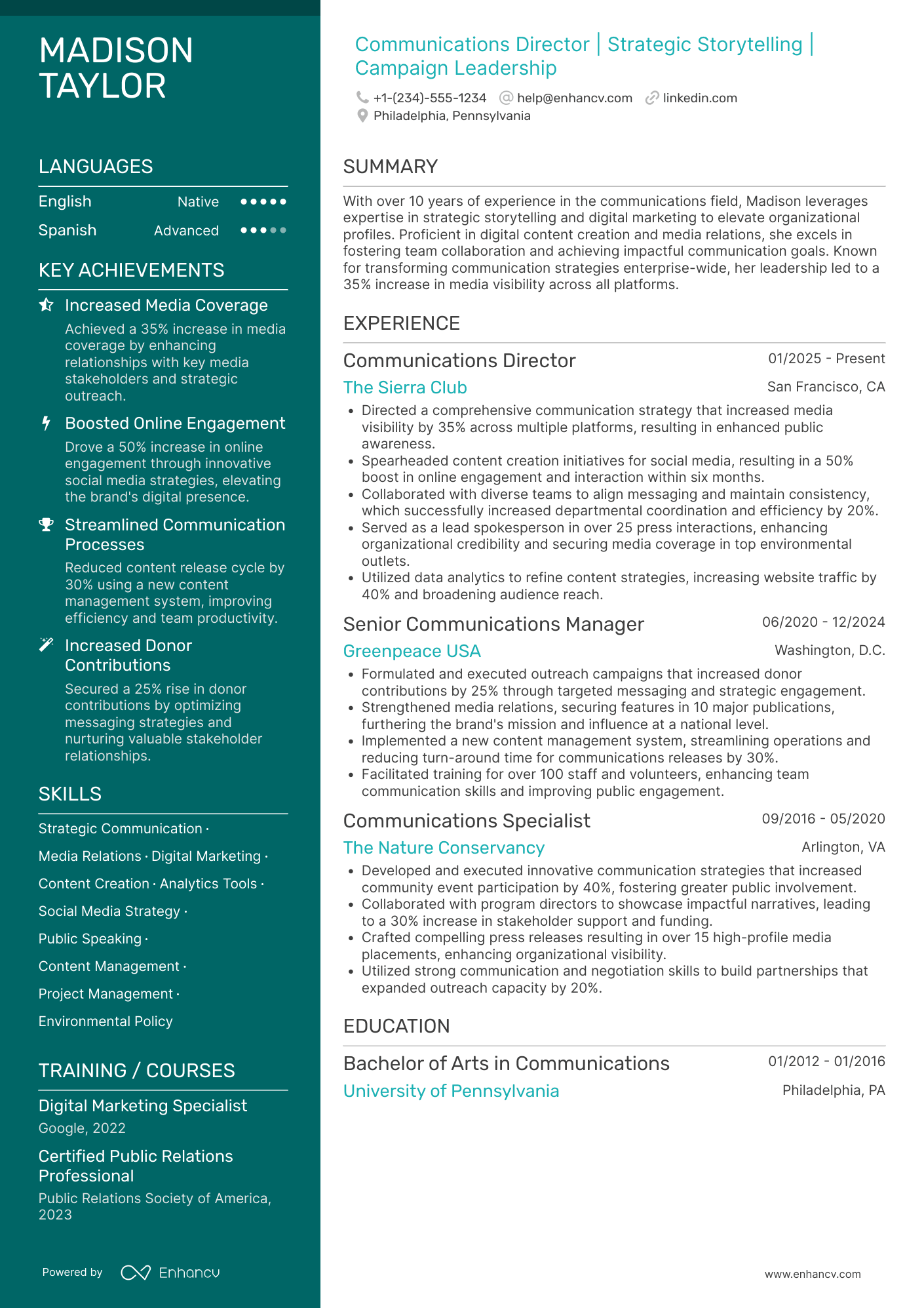 A resume example of a Non Profit Communications Director