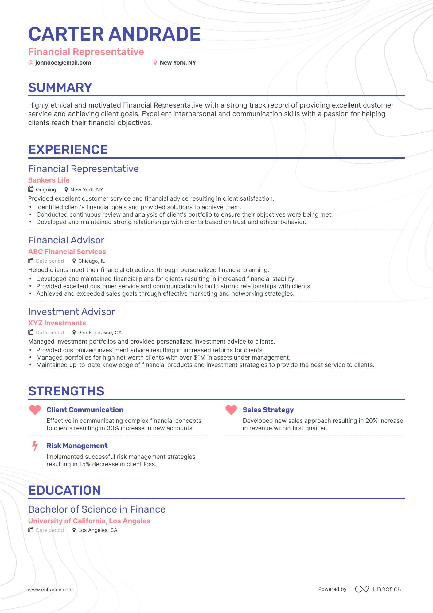 Classic Financial Representative Resume Template