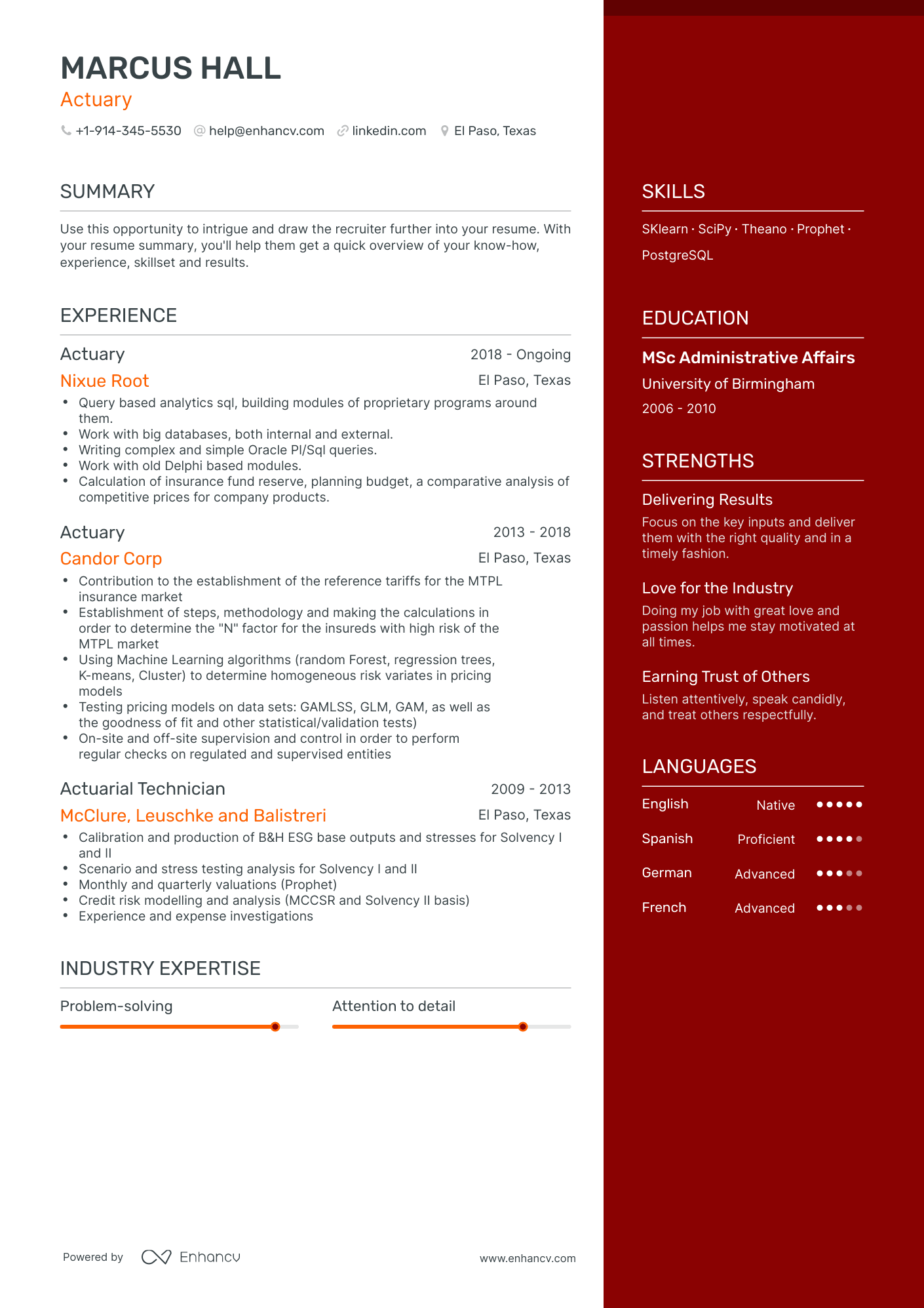 One Page Actuary Resume Template