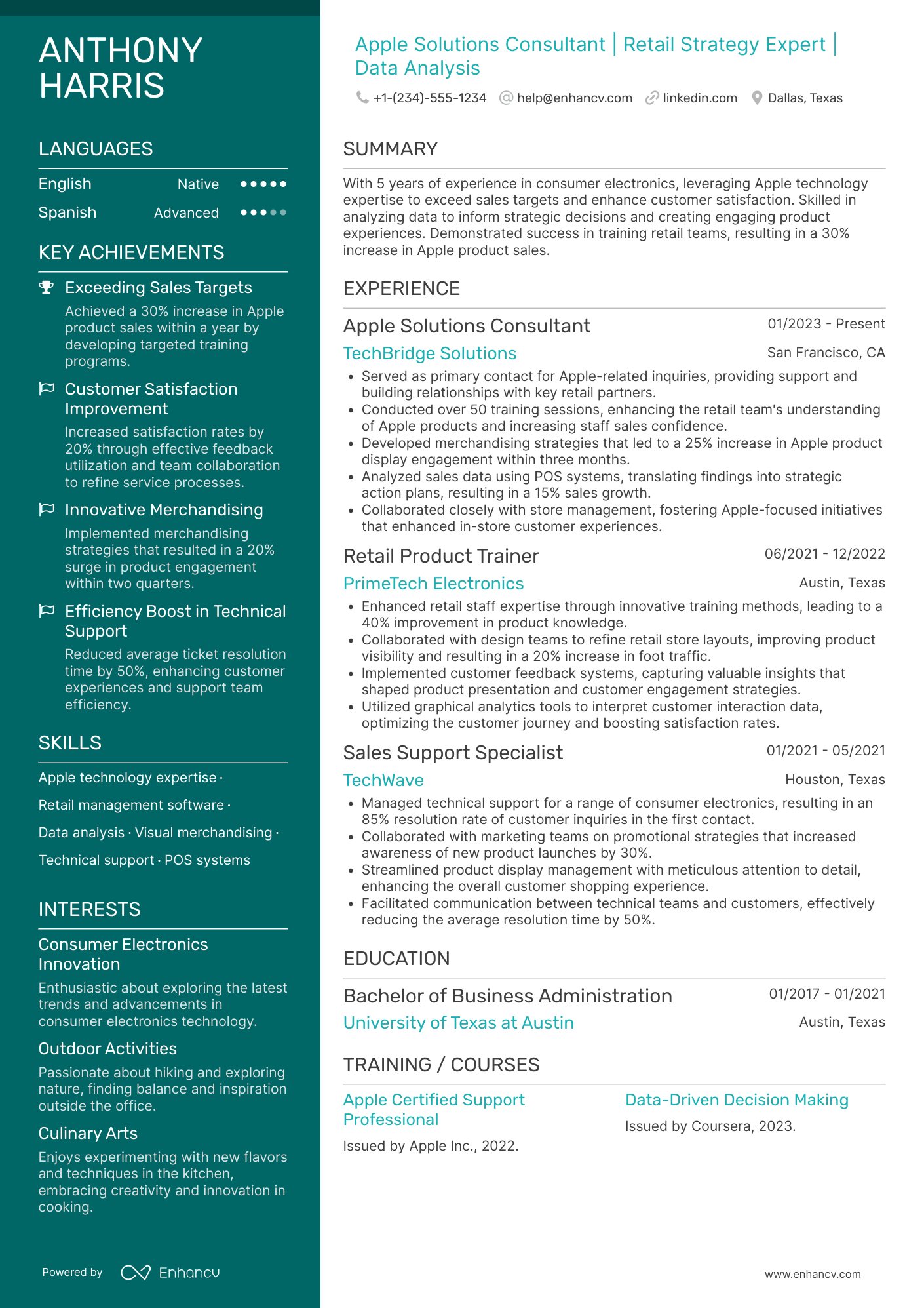 A resume example of a Apple Solutions Consultant