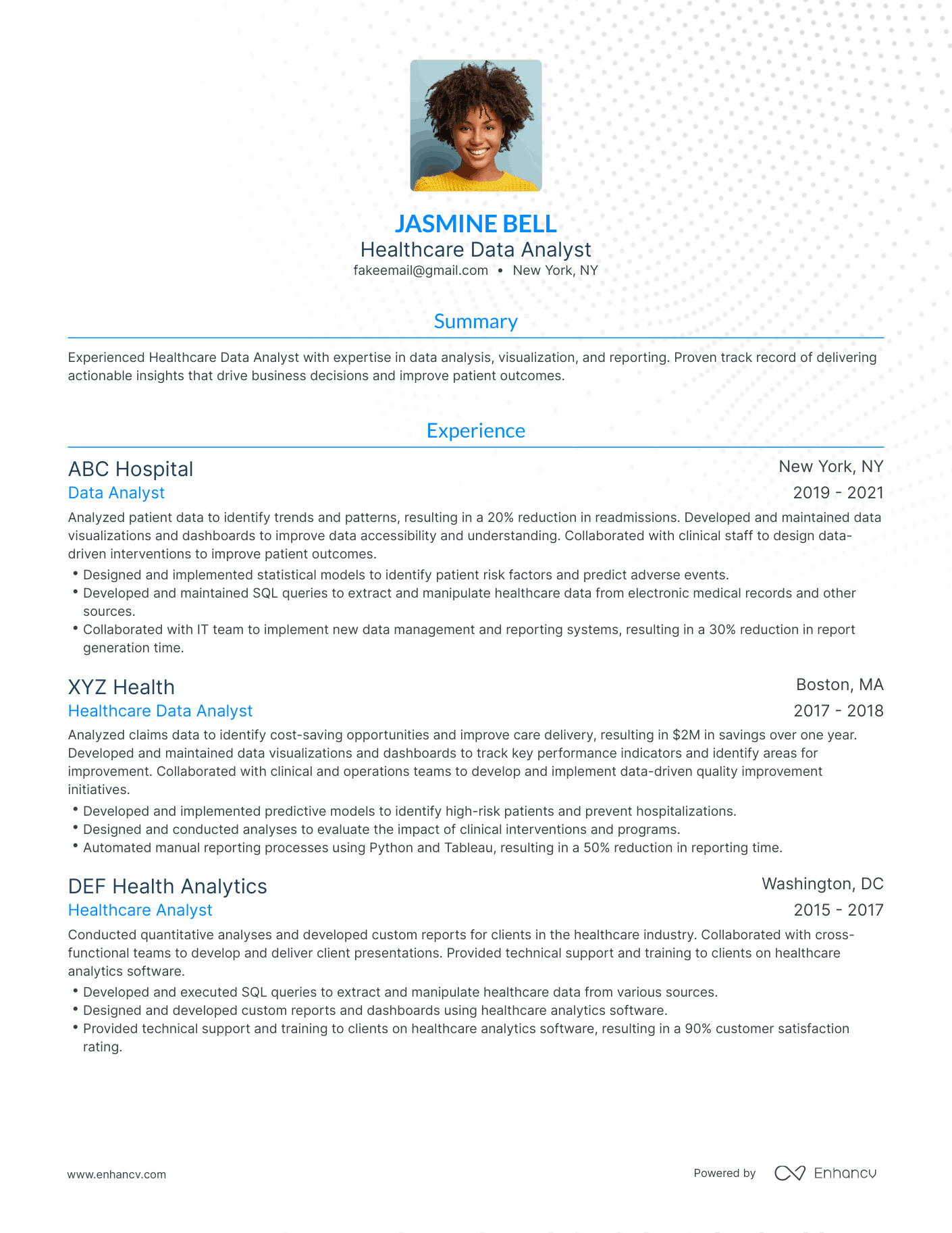 Traditional Healthcare Data Analyst Resume Template
