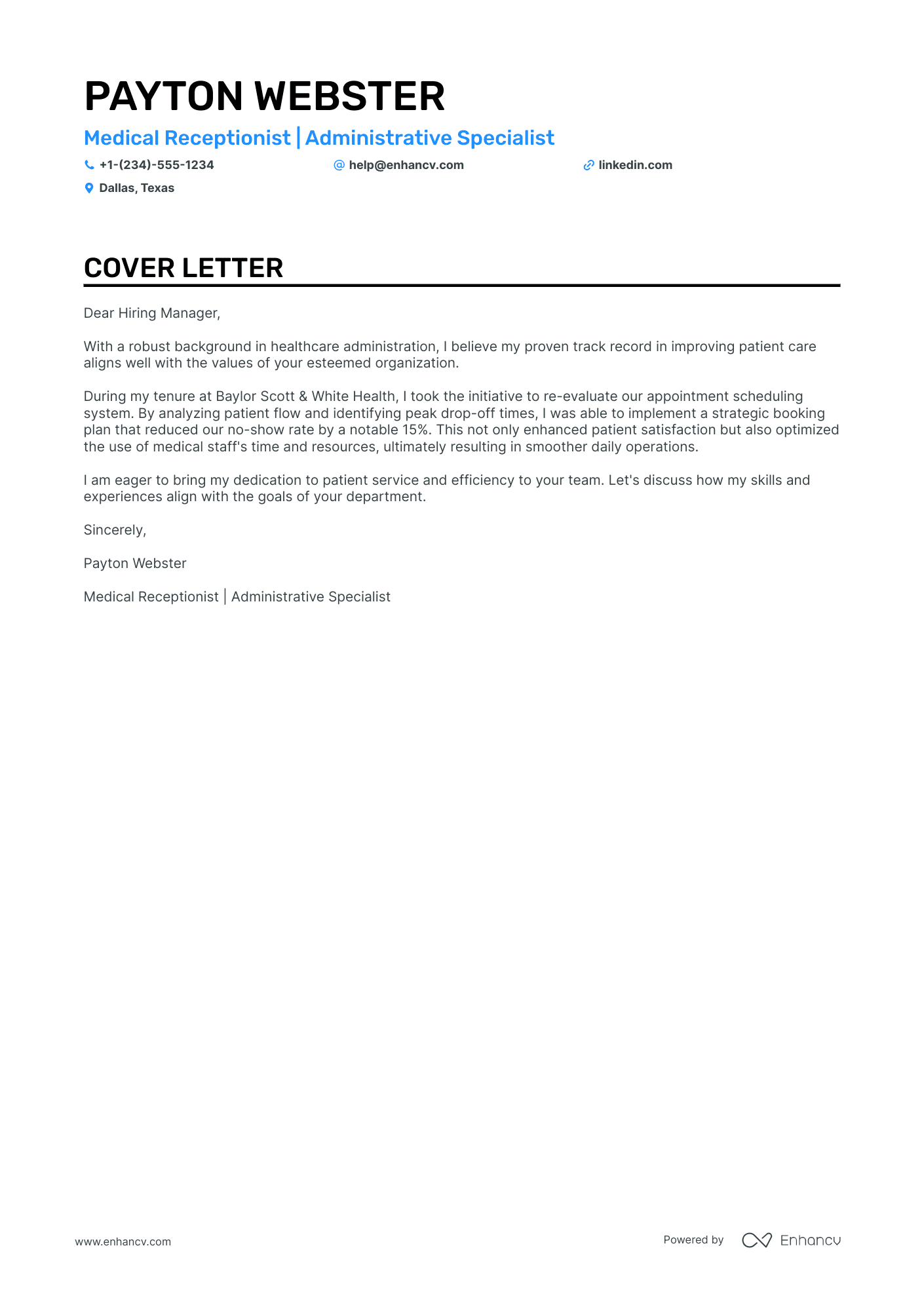 sample cover letter for front desk associate