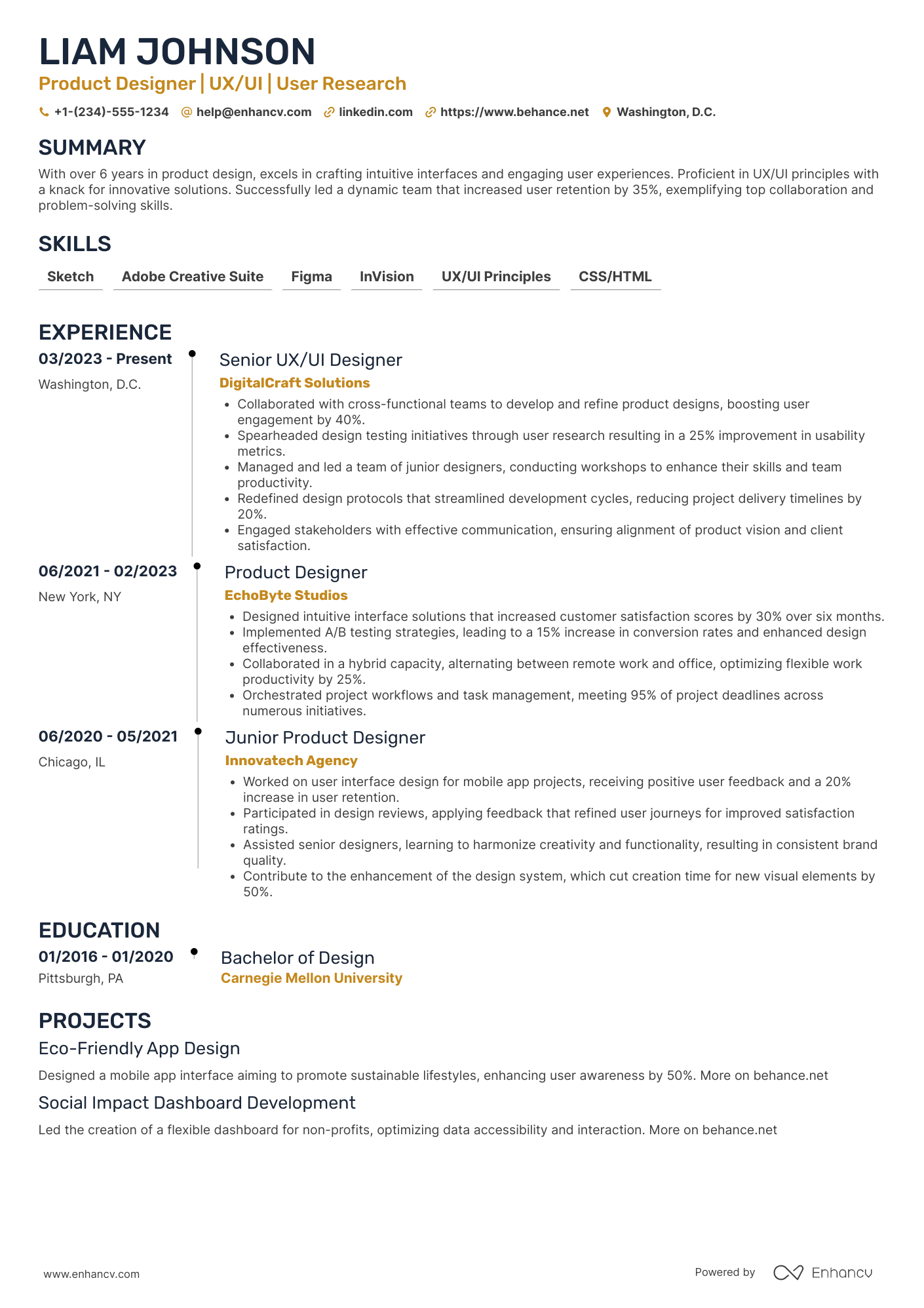 A resume example of a Associate Product Designer