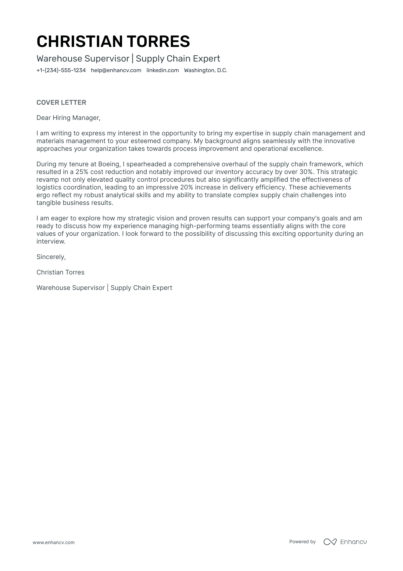 short cover letter for supervisor position