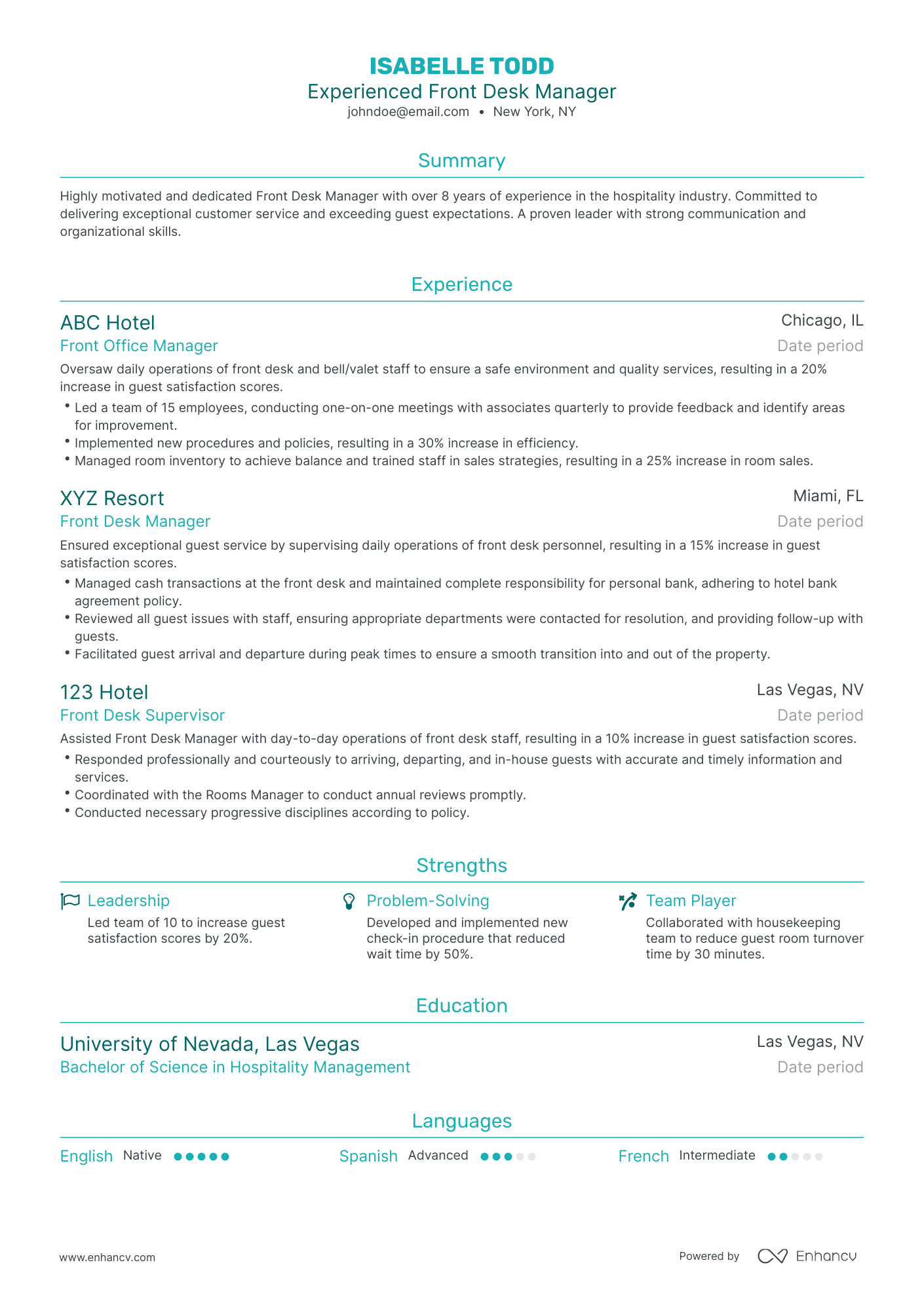 Traditional Front Desk Manager Resume Template