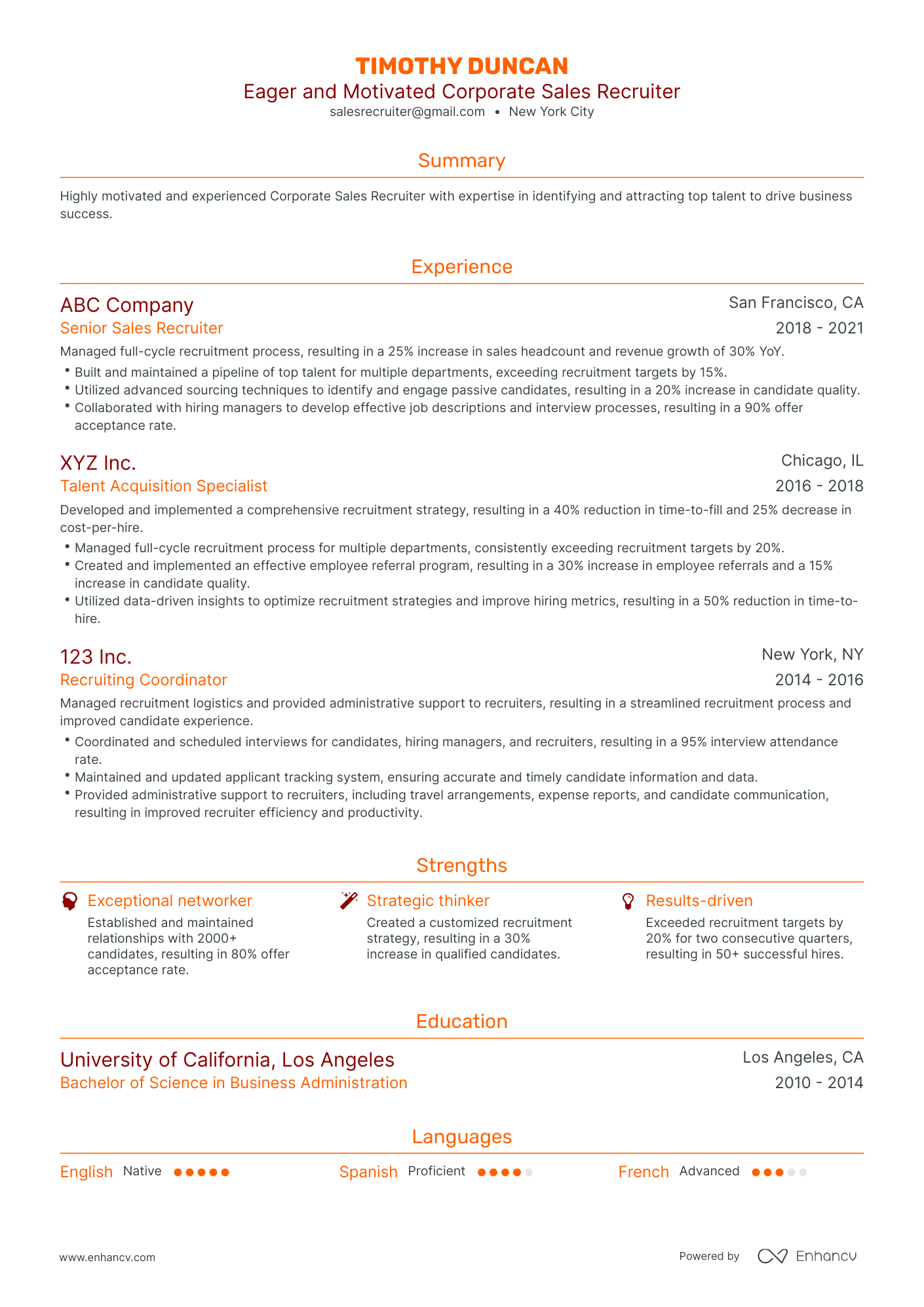 Traditional Sales Recruiter Resume Template