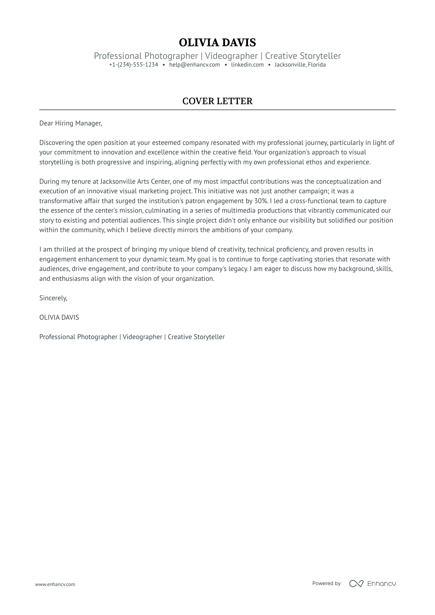 photographer company cover letter