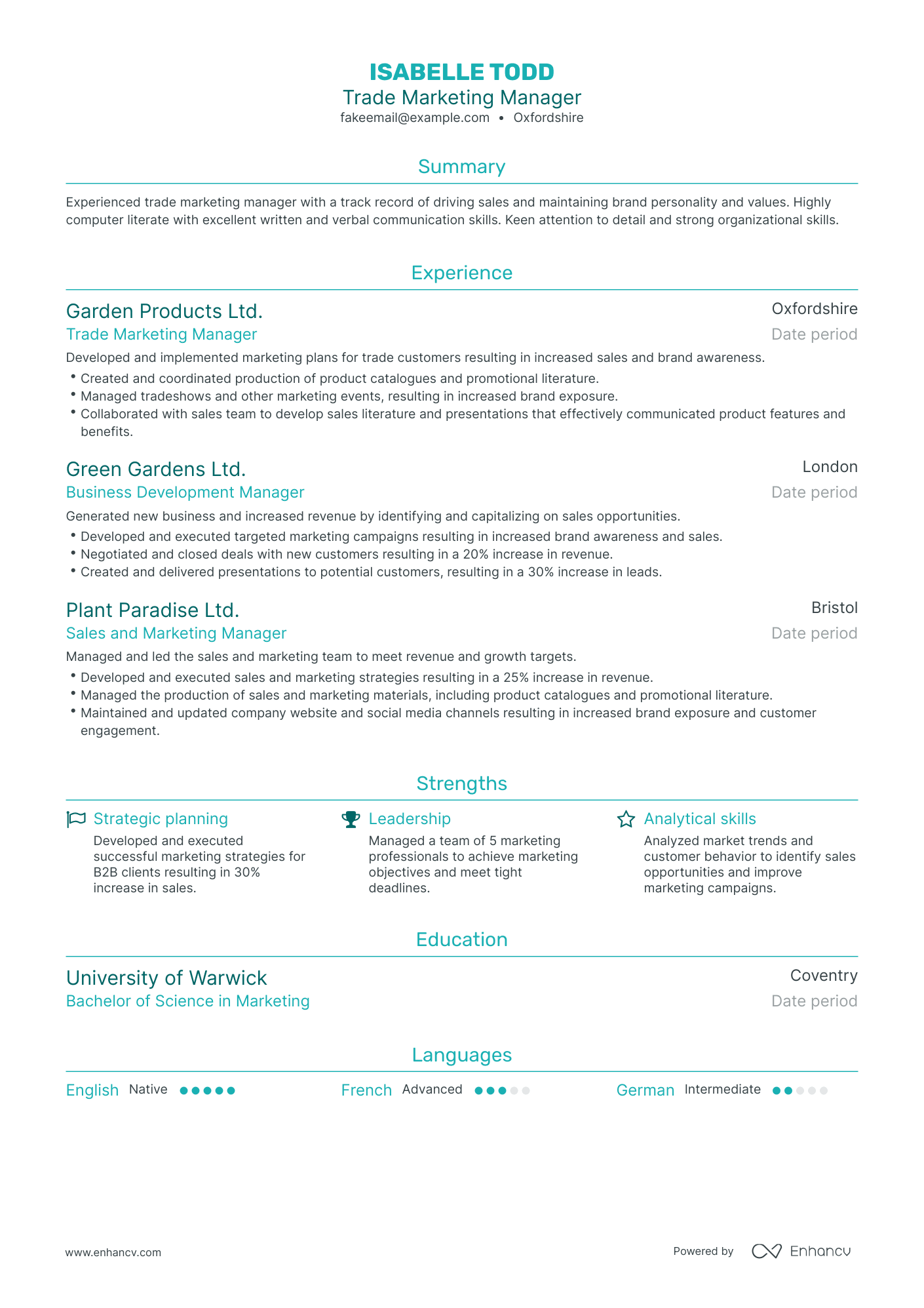 Traditional Trade Marketing Manager Resume Template