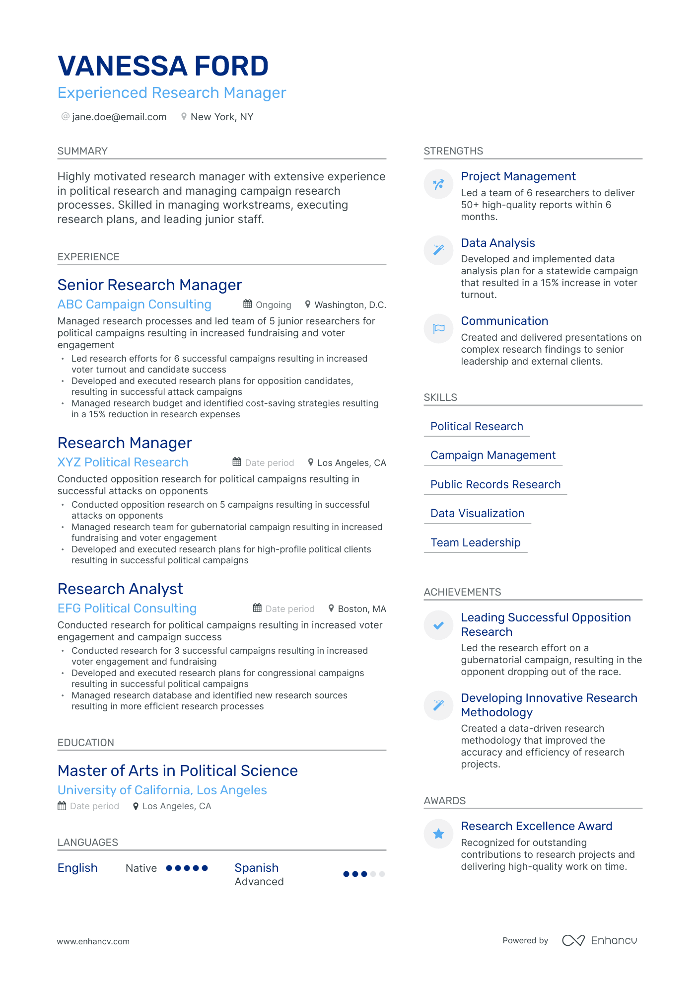 Modern Research Manager Resume Template