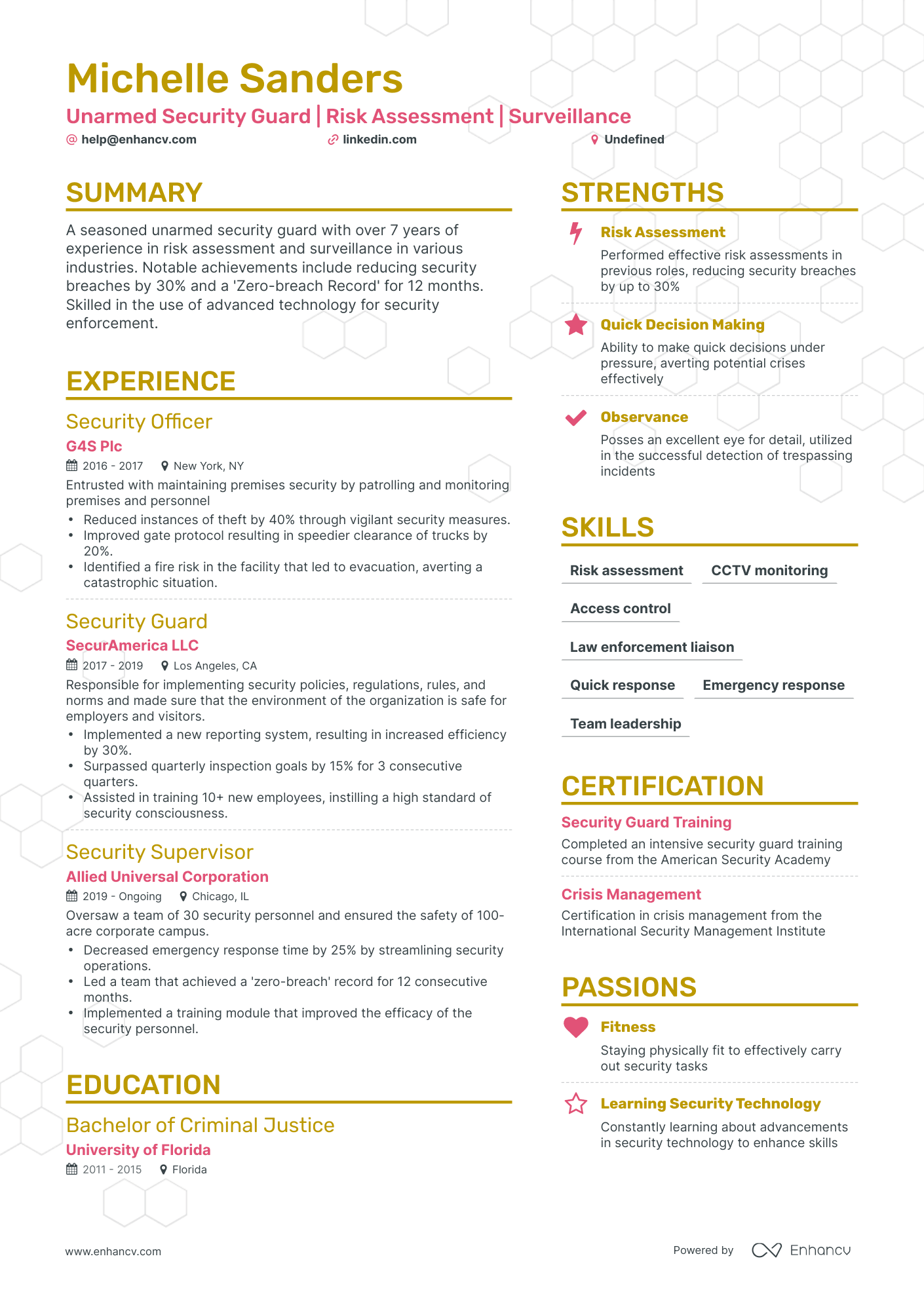 simple resume format for security guard