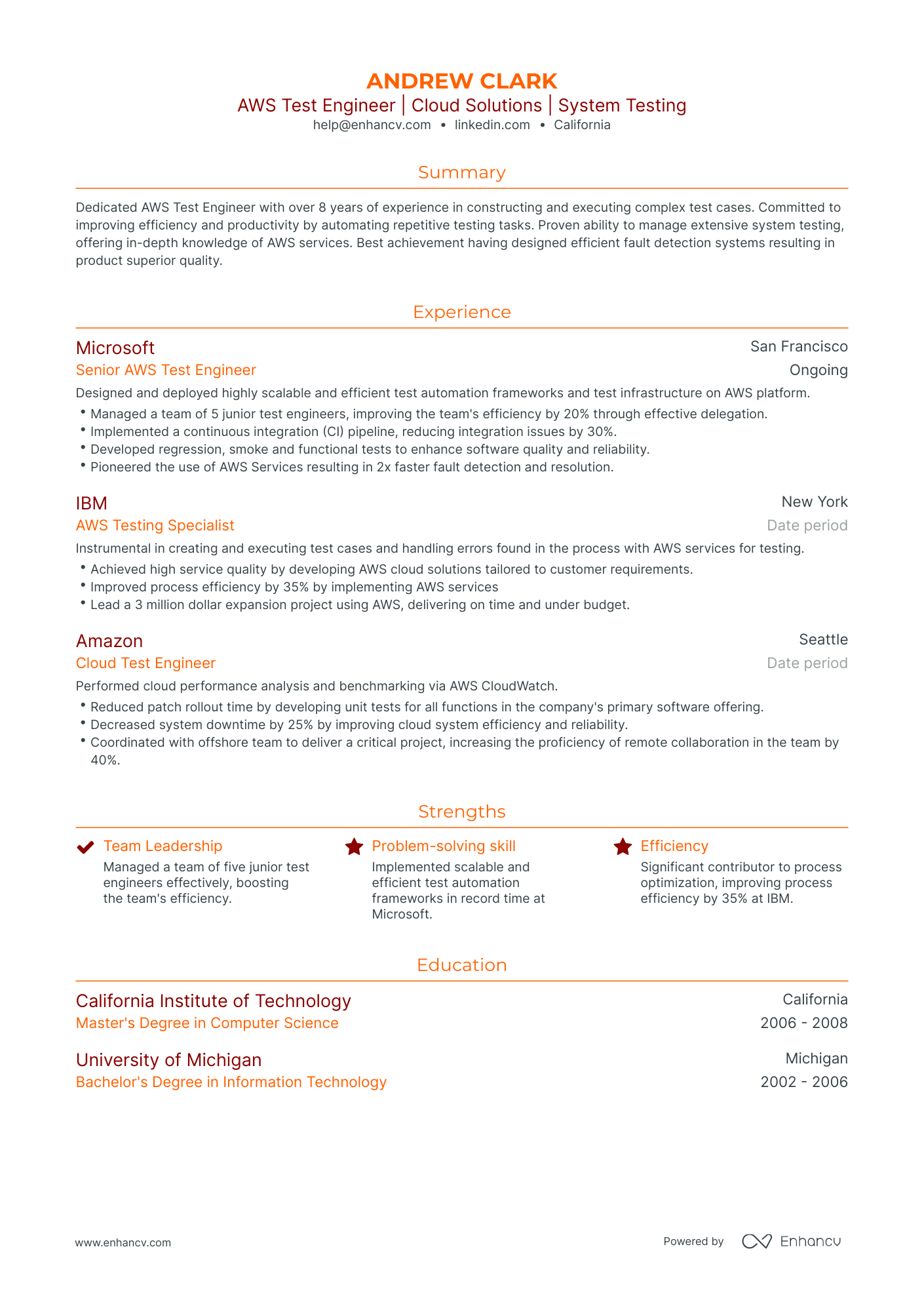 undefined AWS Testing Resume Template